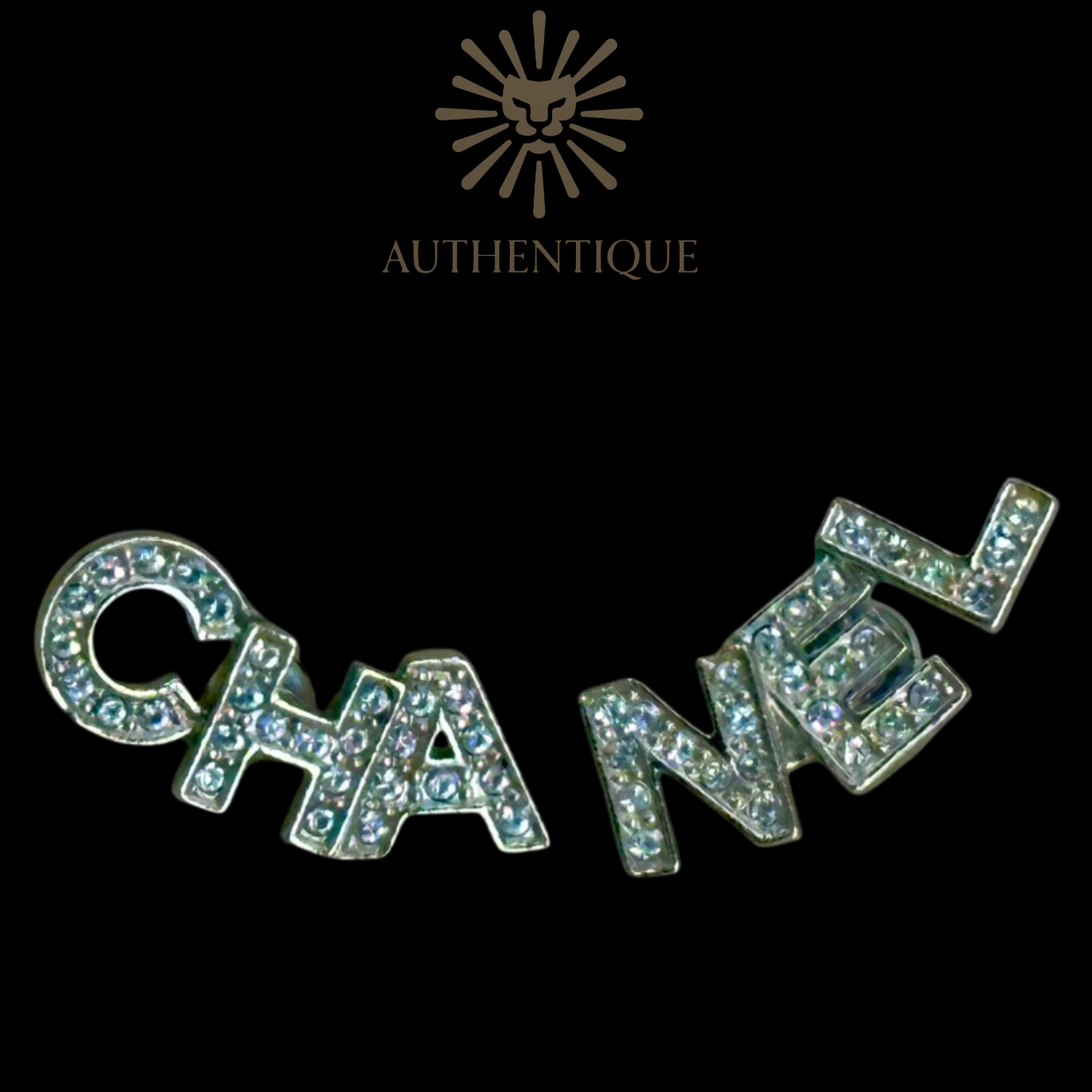 Chanel 2022 Strass 'CHA-NEL' Stud Earrings in Gold-Plated Metal with Crystal Embellishments.