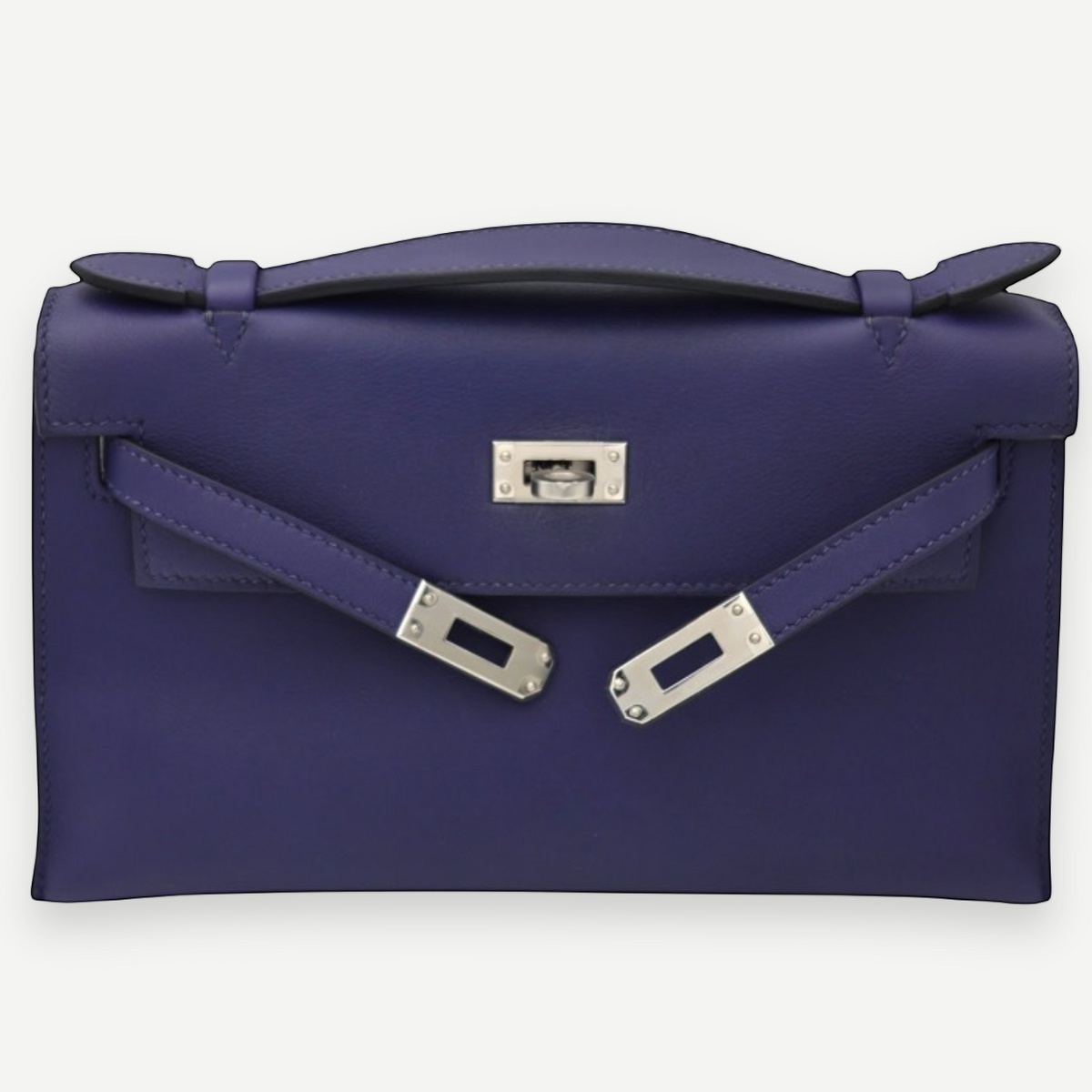 Hermès Bleu Saphir Swift Kelly Pochette Clutch Bag, Palladium Hardware, Full Set, C Stamp, 2018 | Shop Authentique Lux