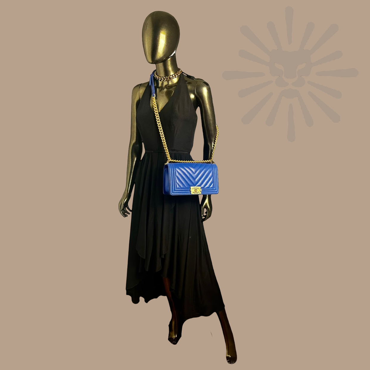 Chanel Medium Chevron Boy Bag blue 2024 spring gold hardware new condition 100% authentic I Authetique Lux