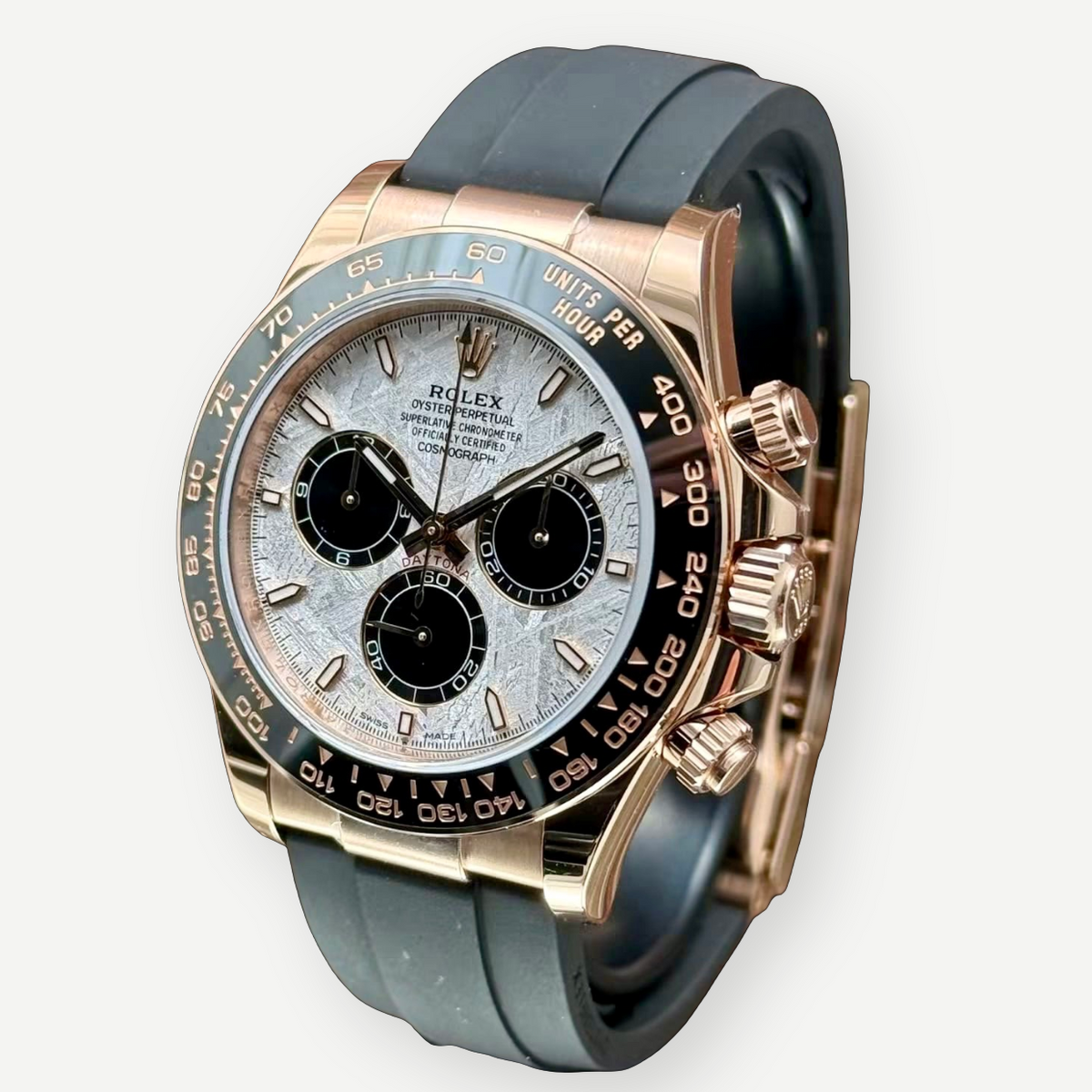 ROLEX Cosmograph Daytona 126515LN, 40 mm, Meteorite/Black Dial, 18 ct Everose Gold, Black Oysterflex, Full Set, 2026 | Shop Authentique Lux