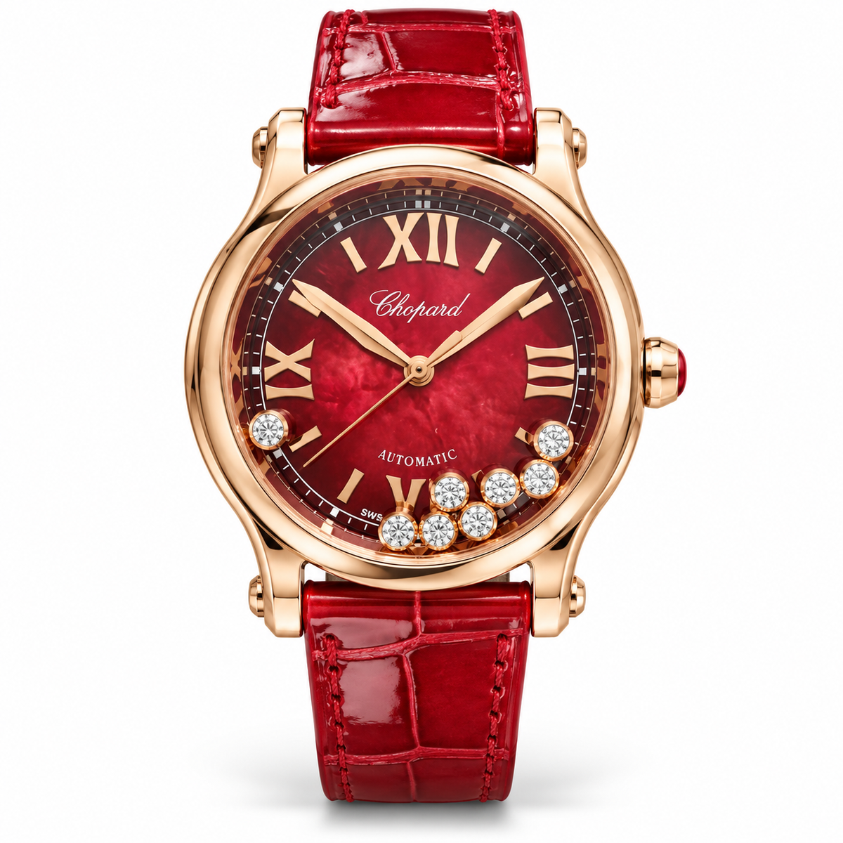 Chopard Happy Sport 5378, Red Mother-of-Pearl Dial, 18K Rose Gold, 2023 | Shop Authentique Lux