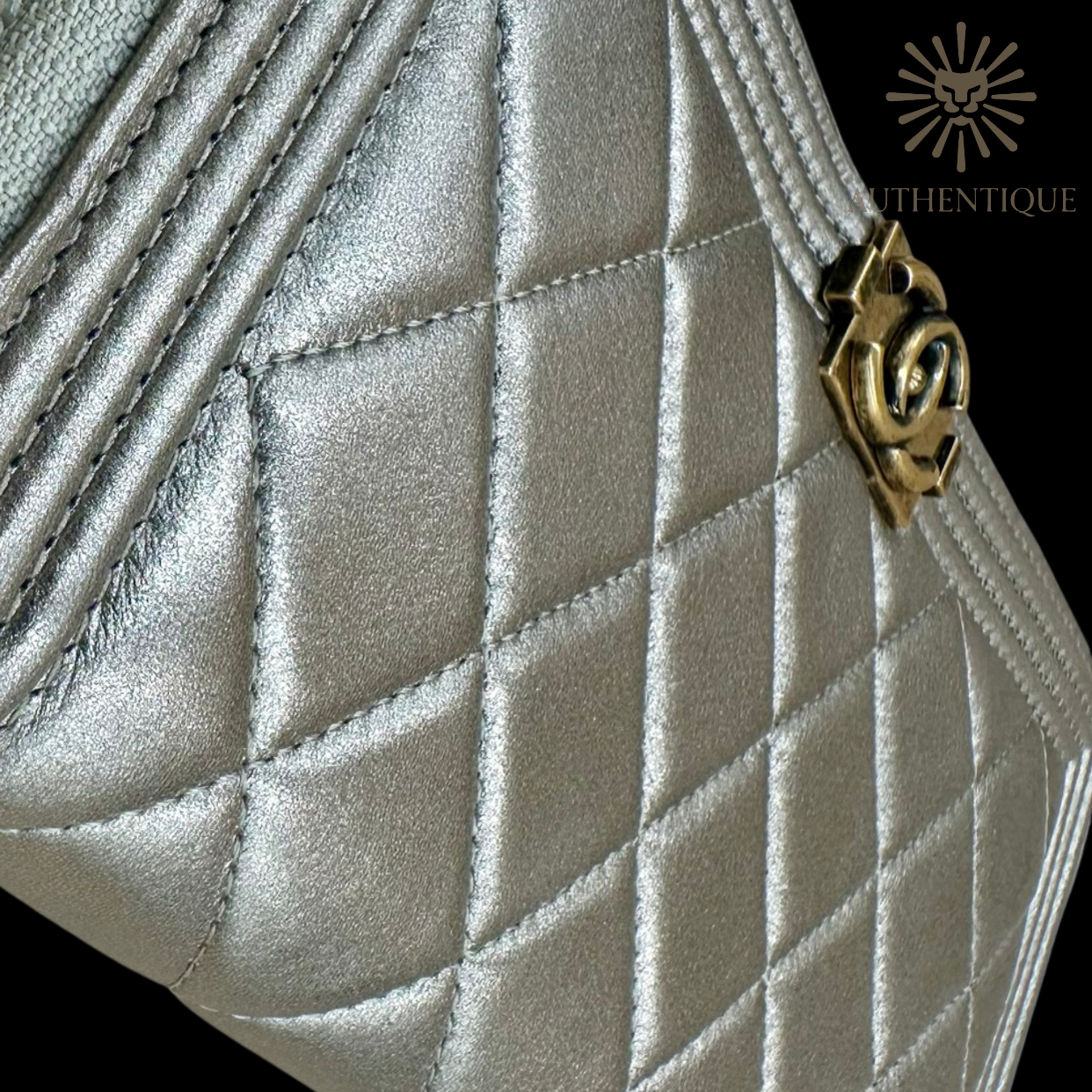 Chanel Boy Chevron Quilted Metallic Gold Leather Continental Wallet – Available at Authentique Lux