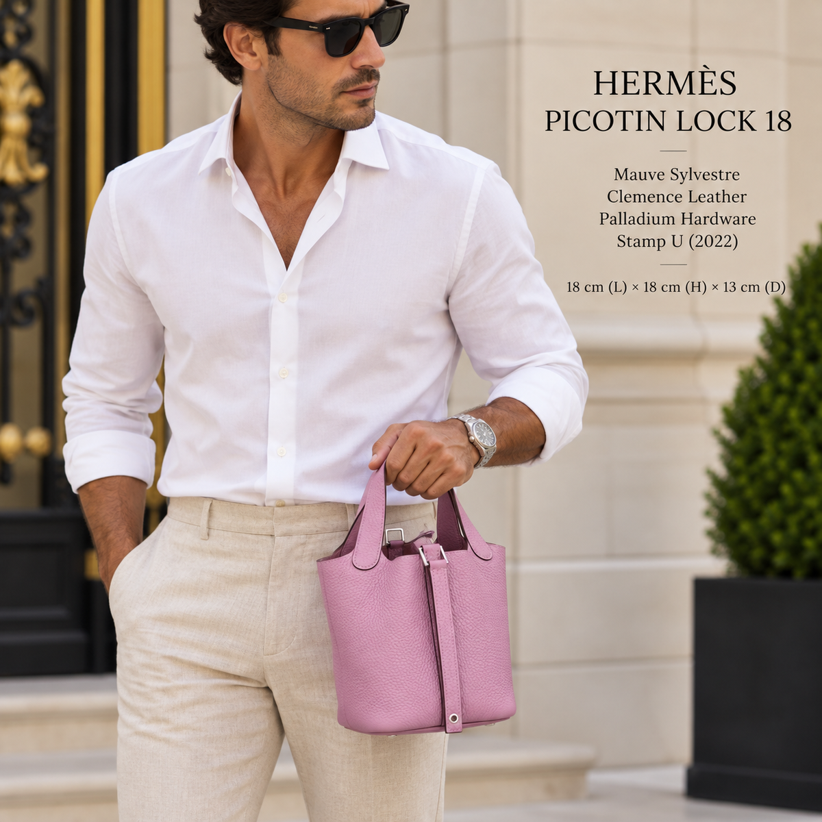 HERMÈS Mauve Sylvestre Clemence Picotin Lock 18 PM, Palladium Hardware, 2022 | Shop Authentique Lux