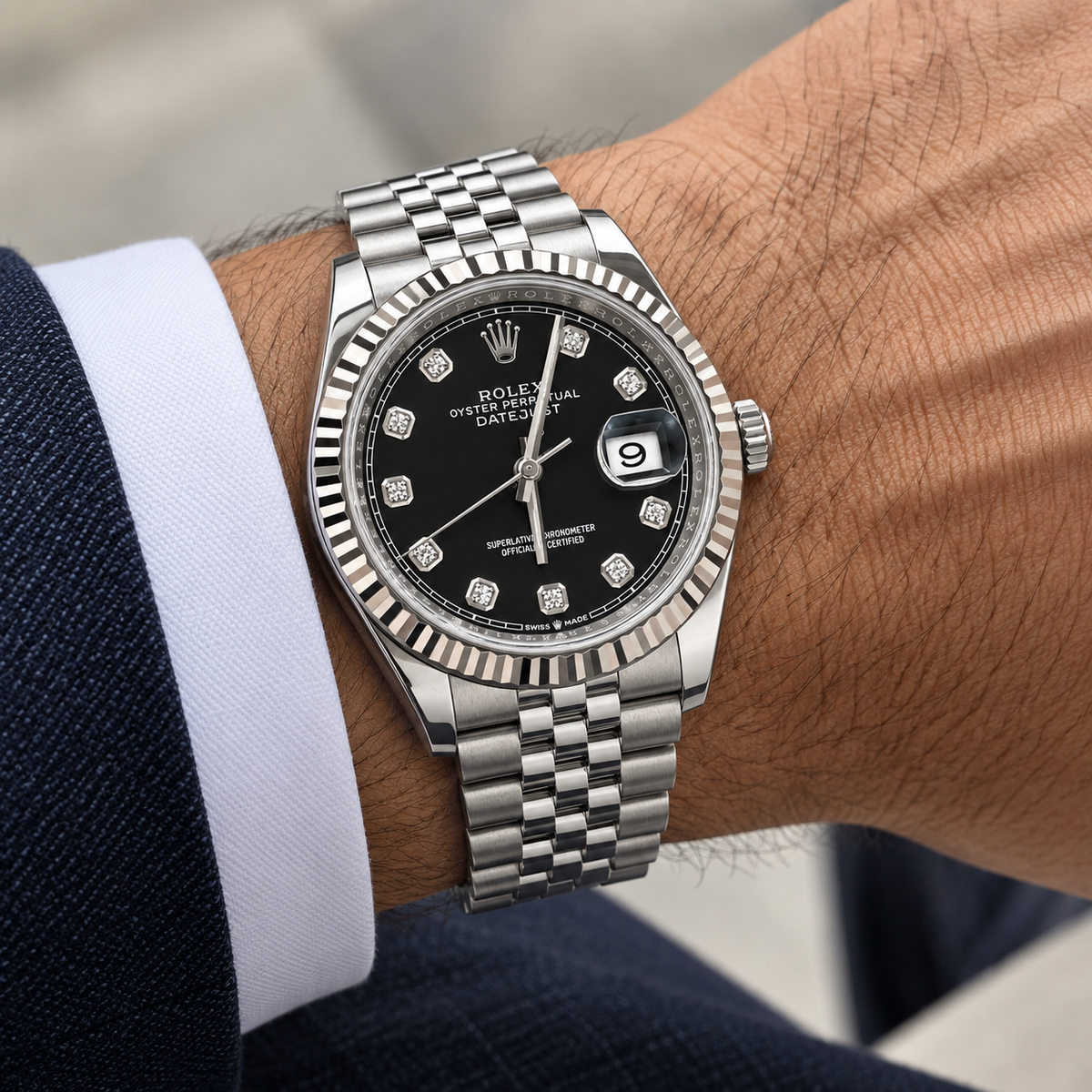 Rolex Datejust 36 Platinum Fluted Bezel Black Diamond Dial 2019 Full Set | Shop Authentique Lux