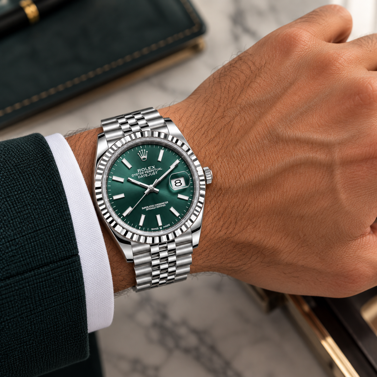 Rolex Datejust 36 126234, Green Dial, 18K White Gold Bezel, Full Set, 2025 | Shop Authentique Lux