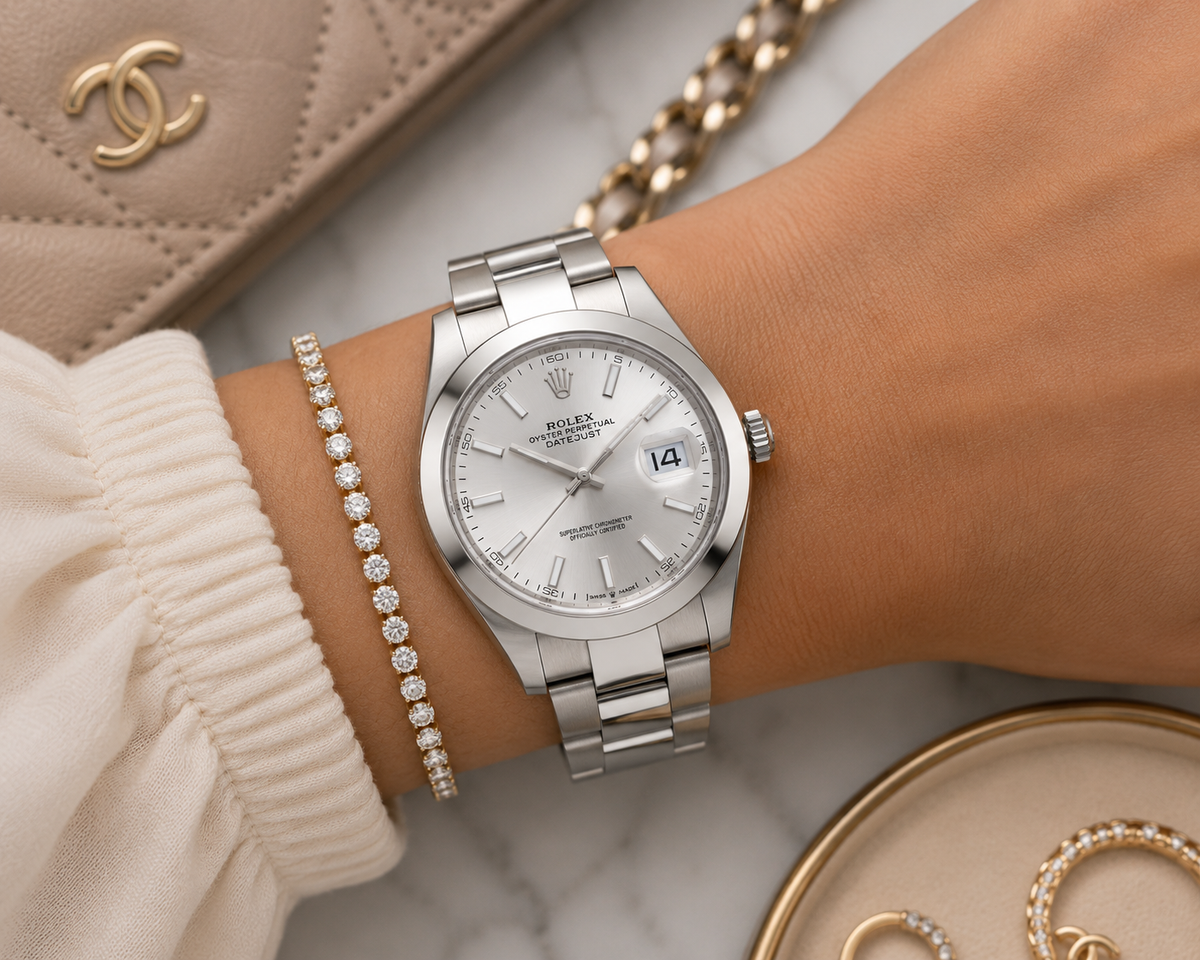 Rolex Datejust 41 126300, Silver Baton Dial, Oystersteel, Full Set, 2026 | Shop Authentique Lux