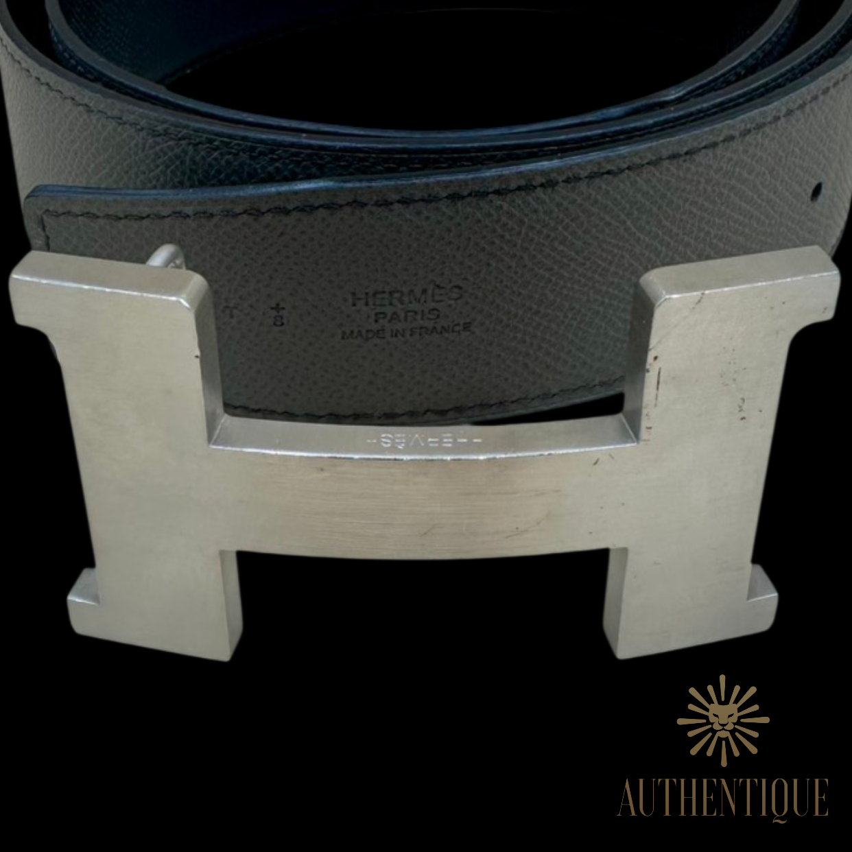 Hermès 38mm Constance Reversible Belt in Black and Grey, size 90 cm I Authentique Lux