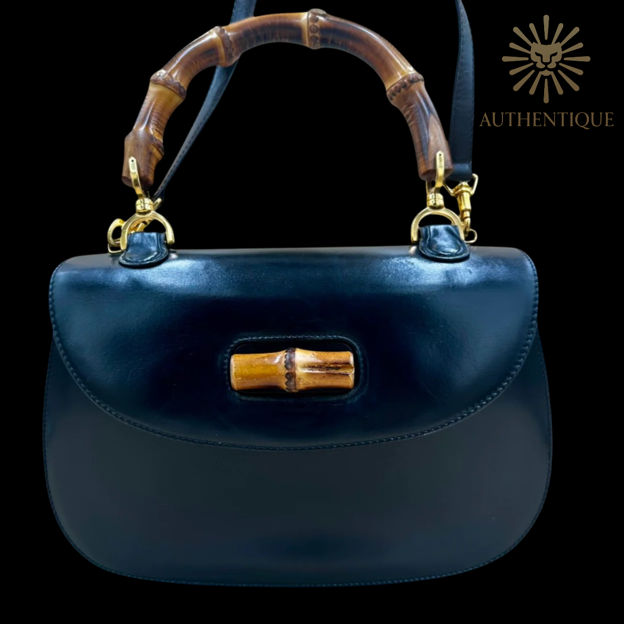 Gucci Bamboo 1947 Medium Top Handle Bag with Smooth Leather and Curved Bamboo Handle - Authentique Lux