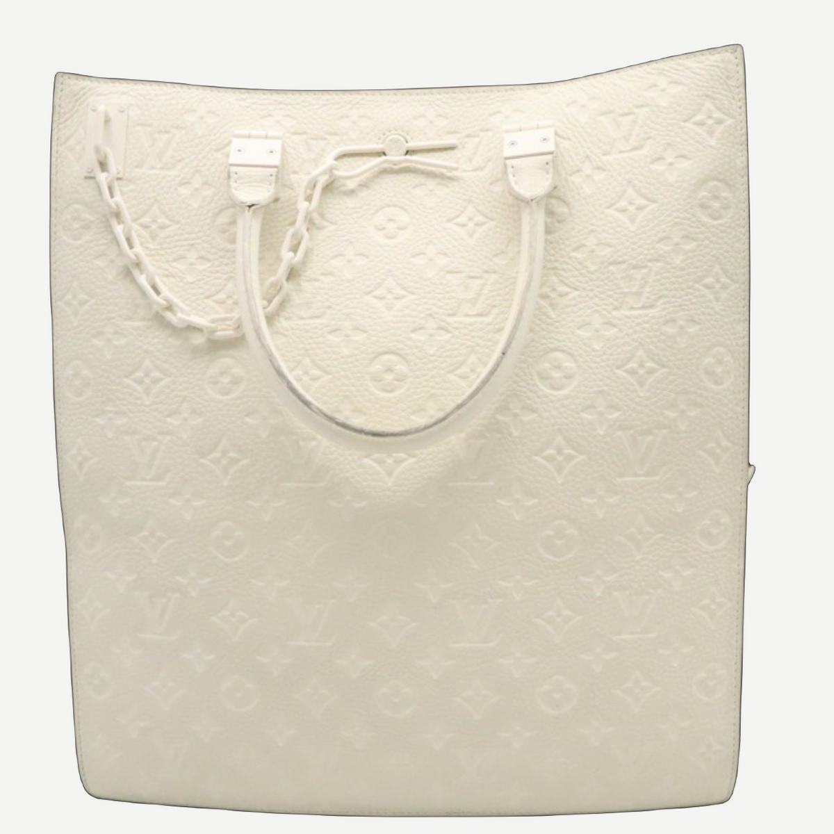 Louis Vuitton Sac Plat tote ivory Monogram Taurillon leather front view | Shop Authentique Lux