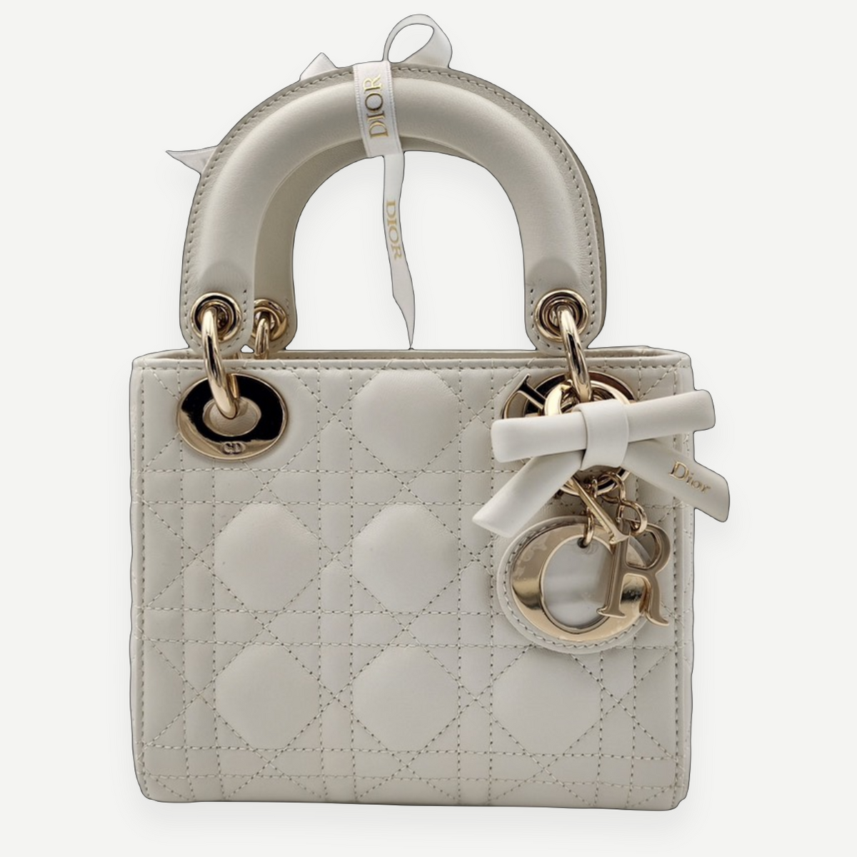 Christian Dior Mini Lady Dior Bag with Chain in Latte Cannage Lambskin, Full Set, 2026 | Shop Authentique Lux