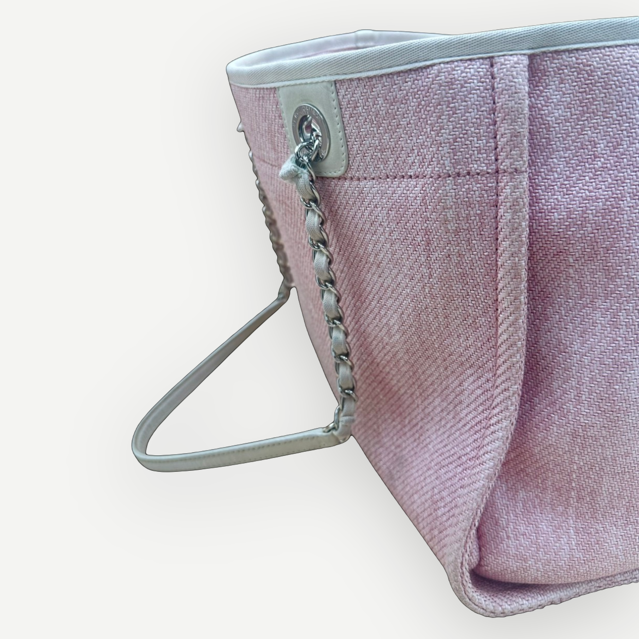 Chanel Deauville Large Shopping Tote Pink Tweed Canvas Silver Hardware | Shop Authentique Lux