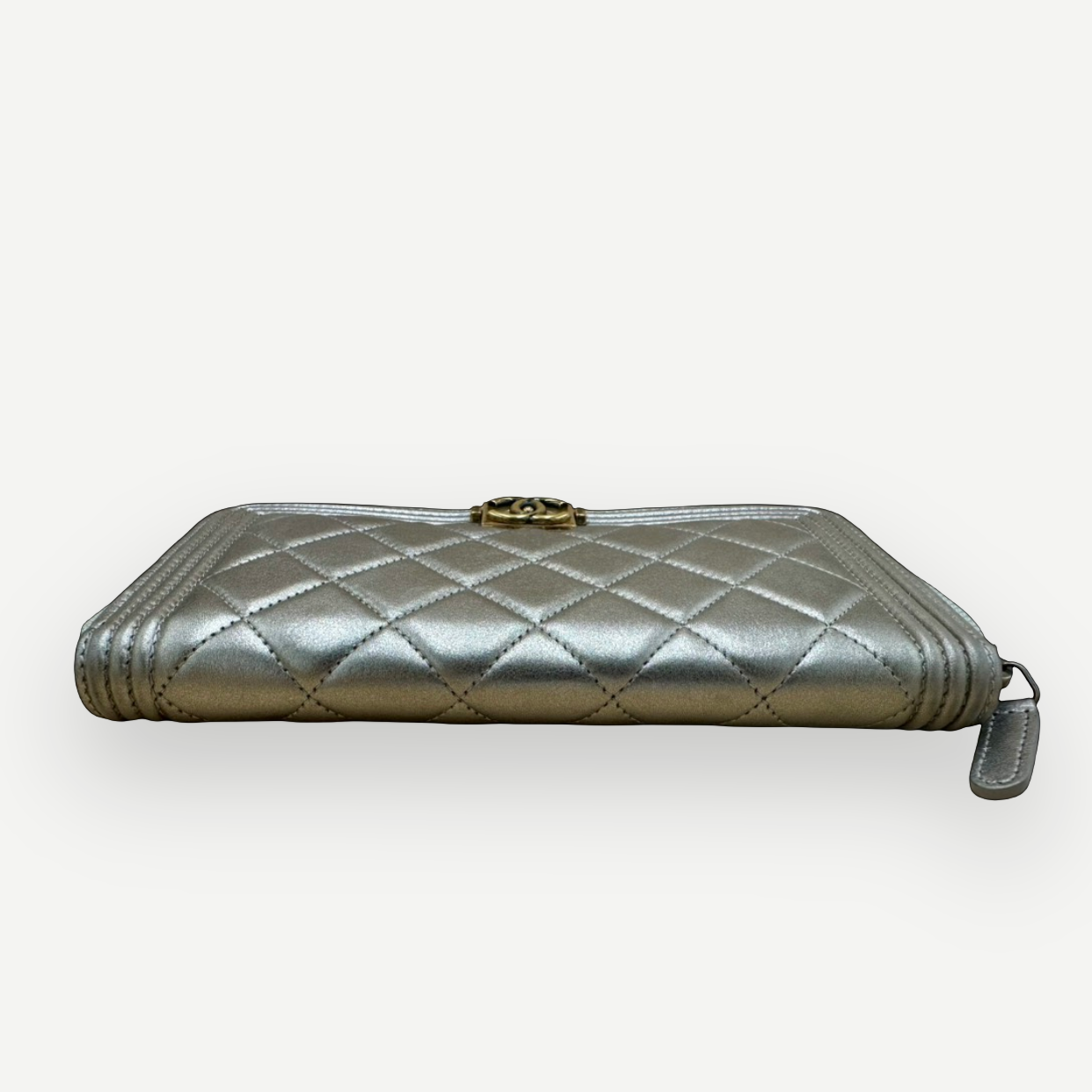 Chanel Boy Chevron Quilted Metallic Gold Leather Continental Wallet | Shop Authentique Lux