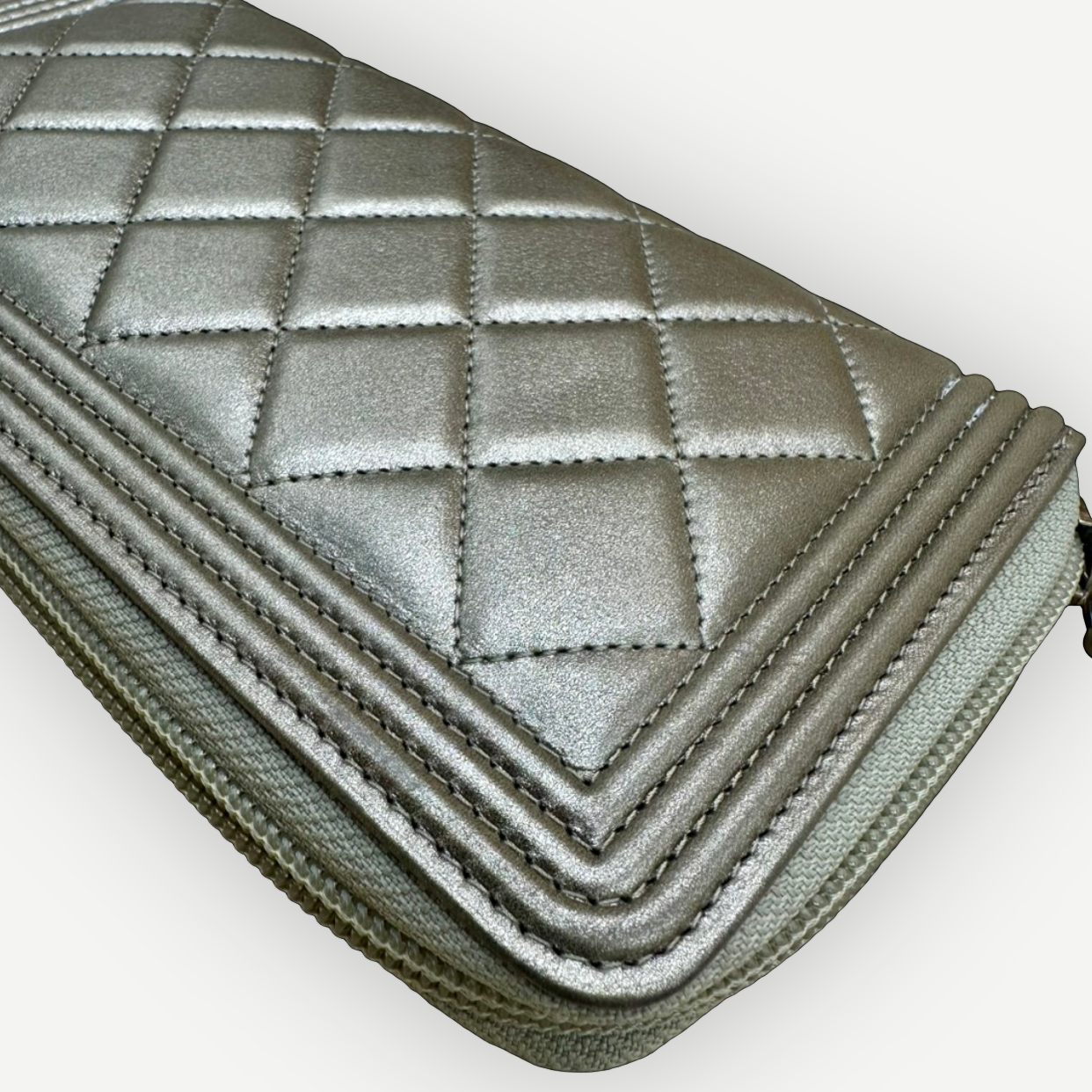 Chanel Boy Chevron Quilted Metallic Gold Leather Continental Wallet | Shop Authentique Lux