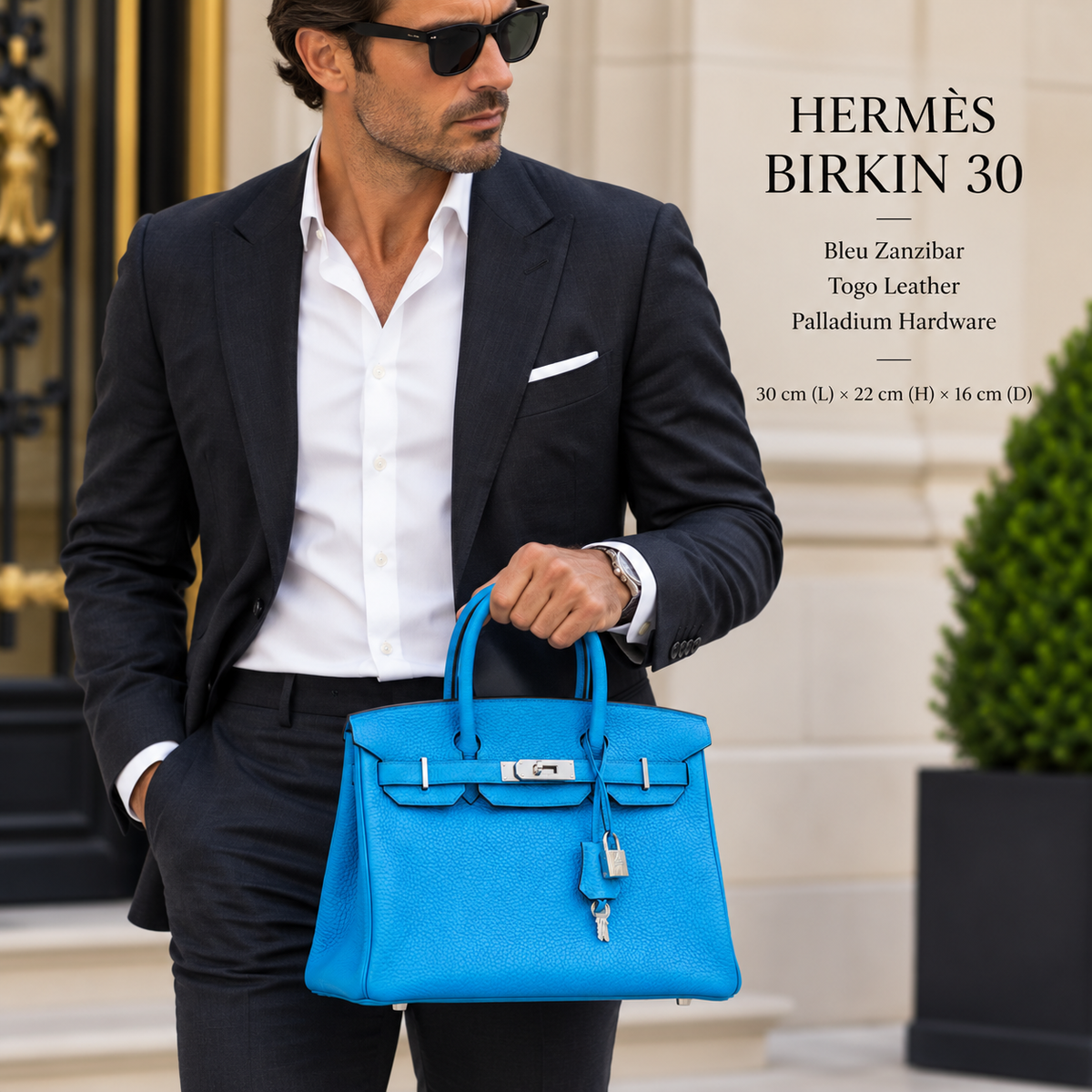 HERMÈS Bleu Zanzibar Togo Birkin 30, Palladium Hardware, 2017 | Shop Authentique Lux