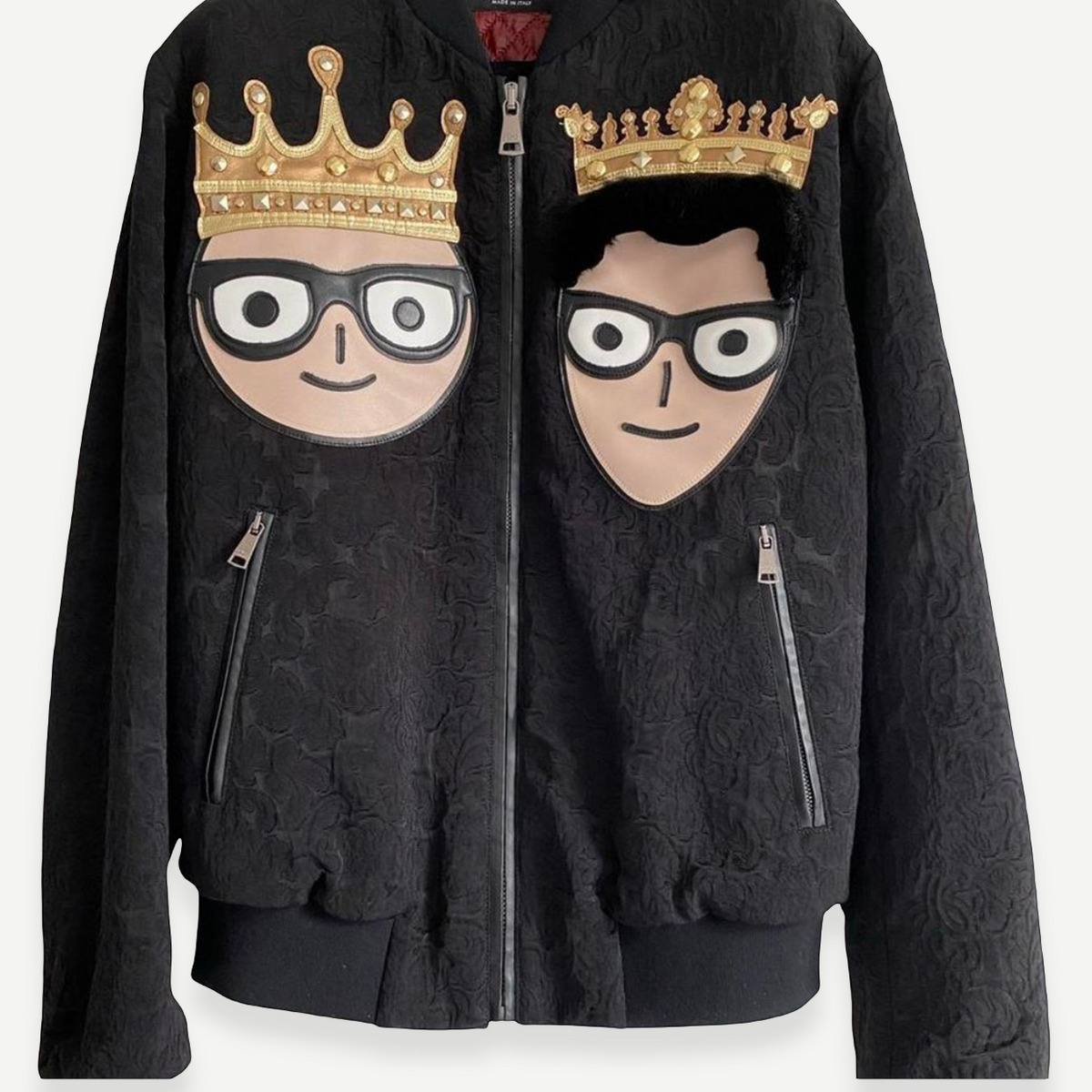 DOLCE & GABBANA Black Crown-and-Portrait Bomber Jacket, Size 38 | Shop Authentique Lux