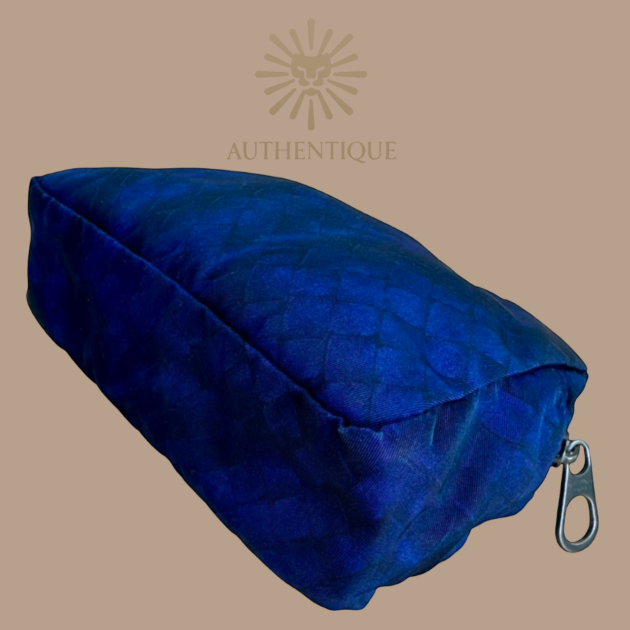 Bottega Veneta Intrecciolusion Pouch in Navy Blue Nylon with Printed Intrecciato Weave and Leather Pull Tab