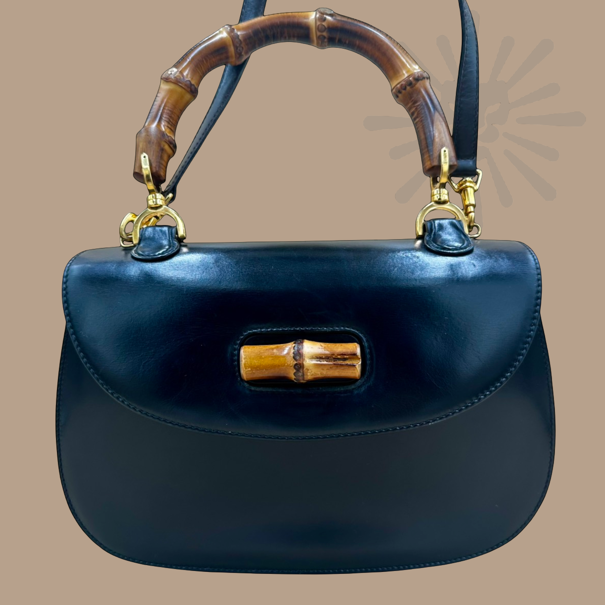 Gucci Bamboo 1947 Medium Top Handle Bag with Smooth Leather and Curved Bamboo Handle - Authentique Luxury