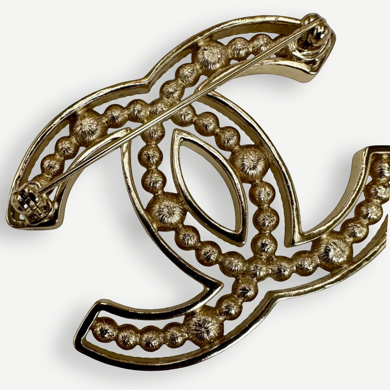 Chanel Classic Interlocking CC Brooch, Crystal & Faux Pearl, Gold-Tone | Shop Authentique Lux