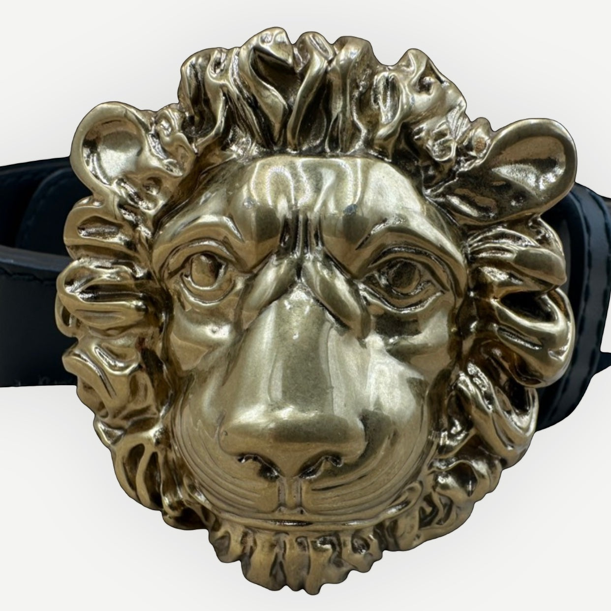 Gucci Lion Head Belt, Black Leather, Gold Hardware | Shop Authentique Lux