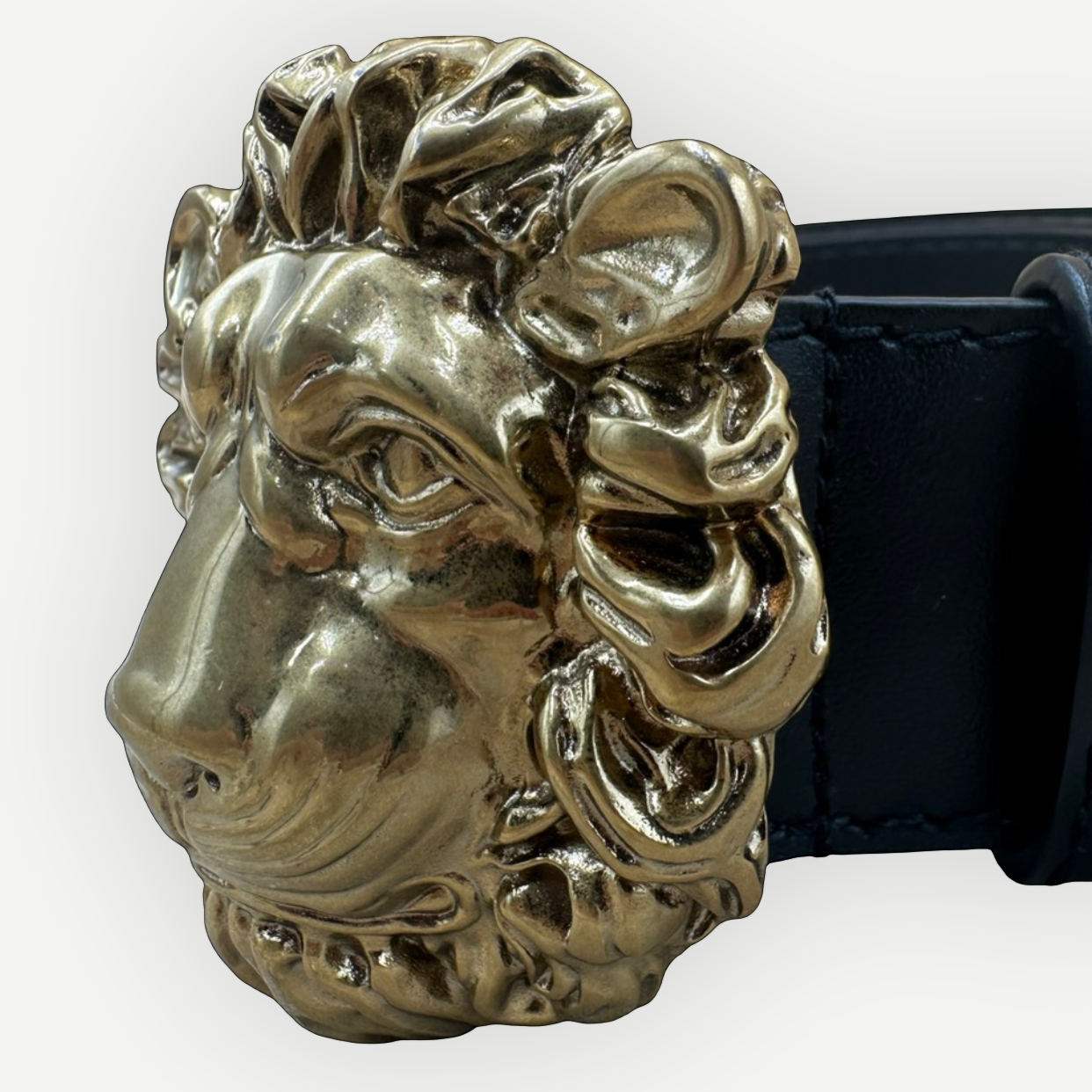 Gucci Lion Head Belt, Black Leather, Gold Hardware | Shop Authentique Lux