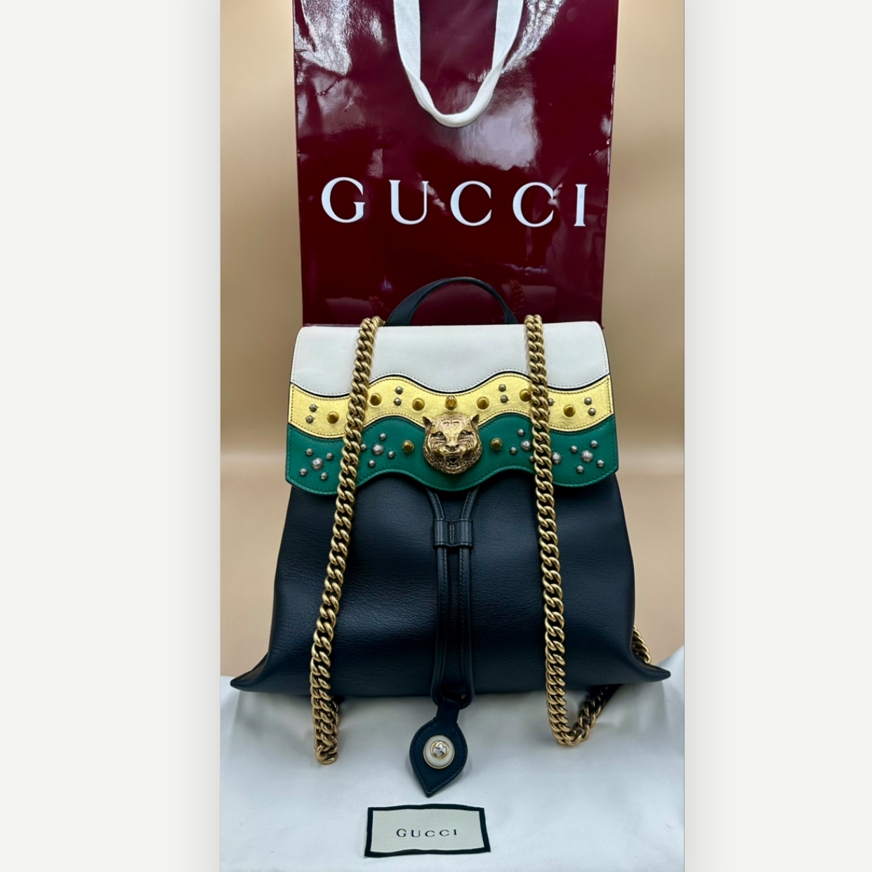 Gucci Malin Medium Studded Backpack, Black Leather, Gold Hardware | Shop Authentique Lux