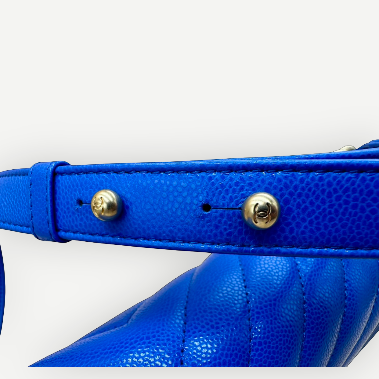 Chanel Medium Boy Bag Chevron Quilted Beautiful Blue Gold Hardware | Shop Authentique Lux
