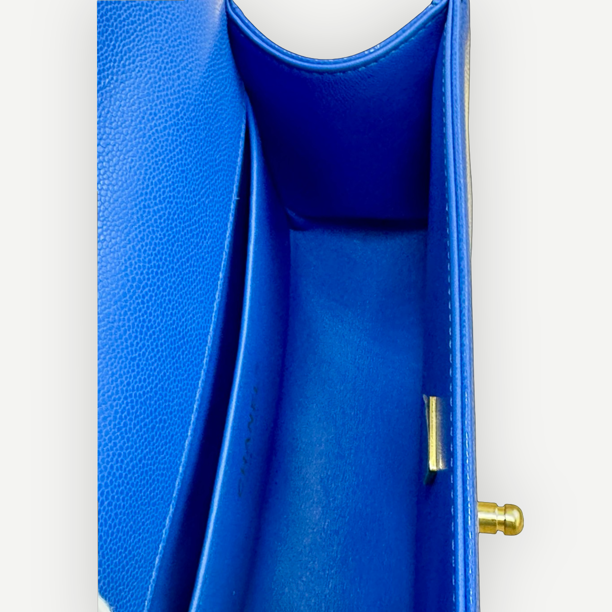 Chanel Medium Boy Bag Chevron Quilted Beautiful Blue Gold Hardware | Shop Authentique Lux