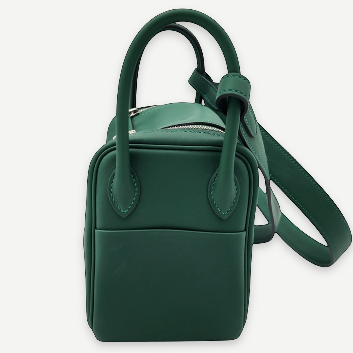 Hermès Vert Moyen Swift Mini Lindy II 20 Bag, Palladium Hardware, Full Set, K Stamp, 2025 | Shop Authentique Lux