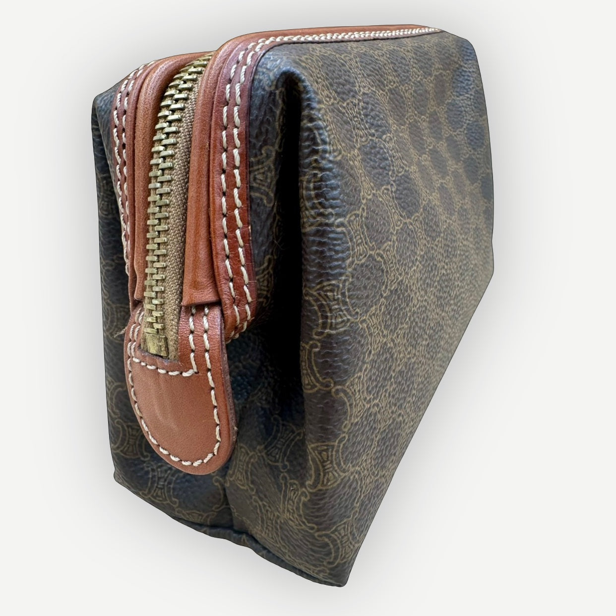 Celine Vintage Macadam Vanity Cosmetic Pouch, Macadam Canvas & Leather | Shop Authentique Lux
