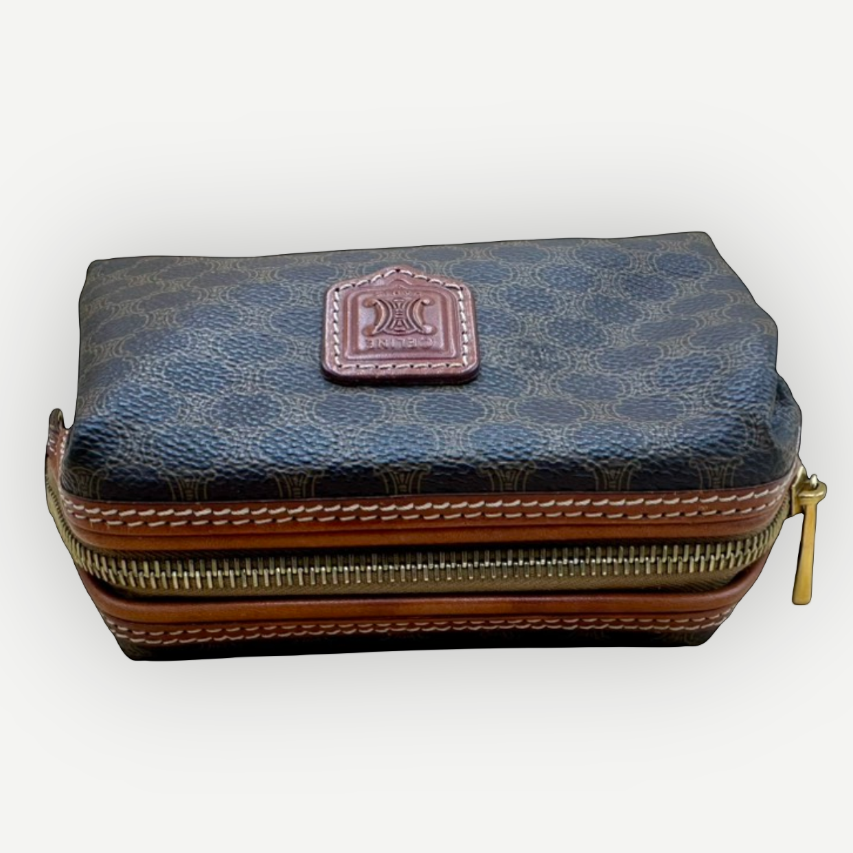 Celine Vintage Macadam Vanity Cosmetic Pouch, Macadam Canvas & Leather | Shop Authentique Lux