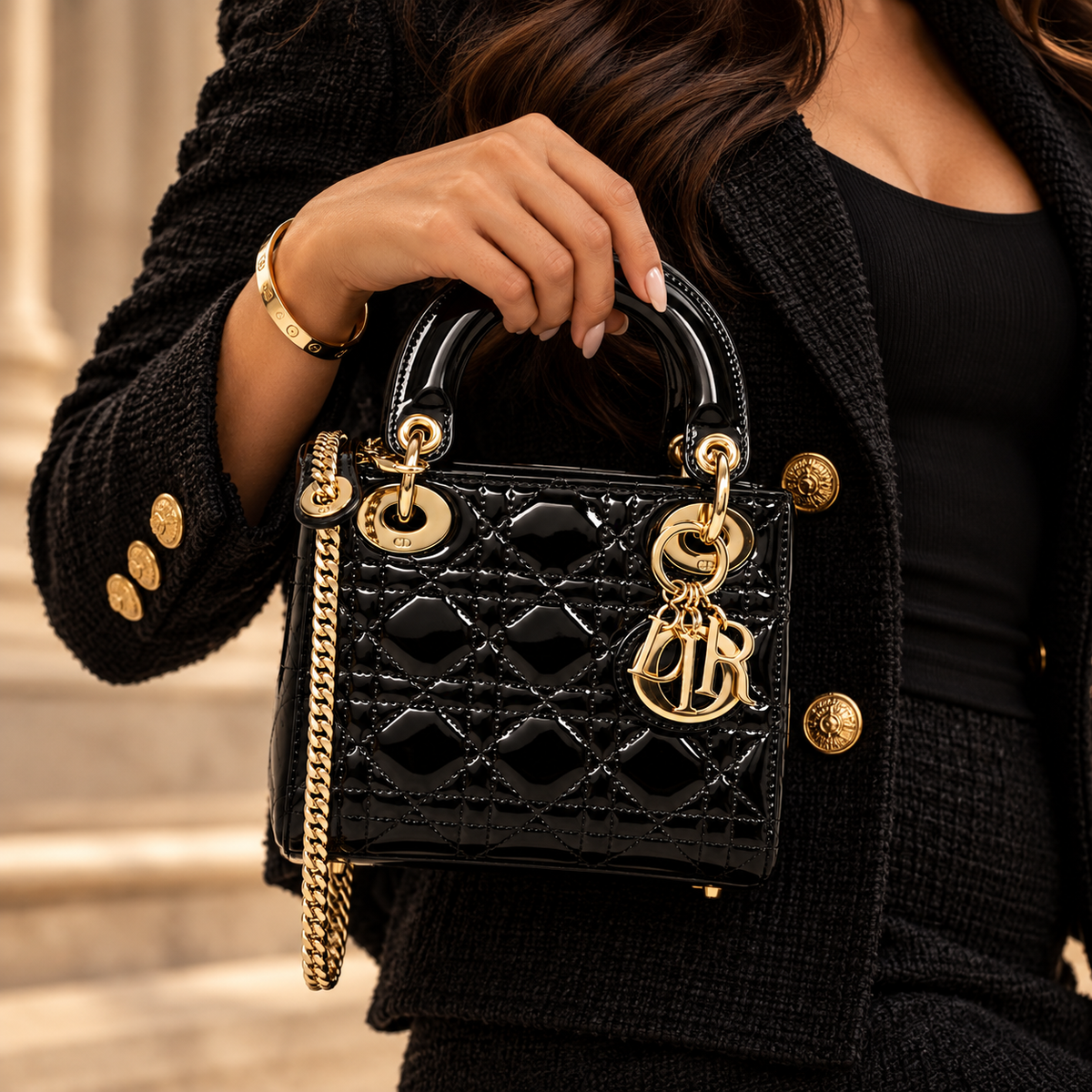 Dior Mini Lady Dior, Black Patent Leather, Gold Hardware | Shop Authentique Lux