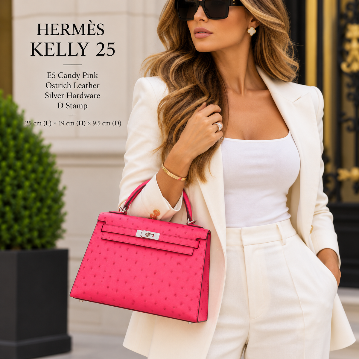 HERMÈS E5 Candy Pink Ostrich Kelly 25, Silver Hardware, D Stamp | Shop Authentique Lux