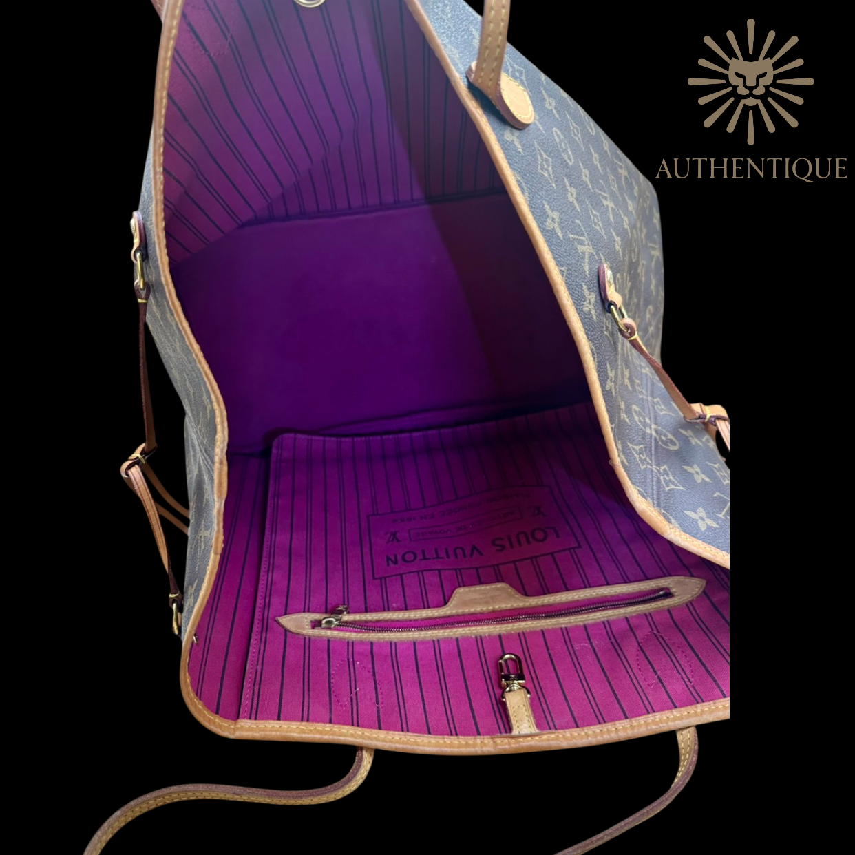 Louis Vuitton Monogram Neverfull GM in brown coated canvas with brass hardware — Authentique Lux | 100% Authenticated"