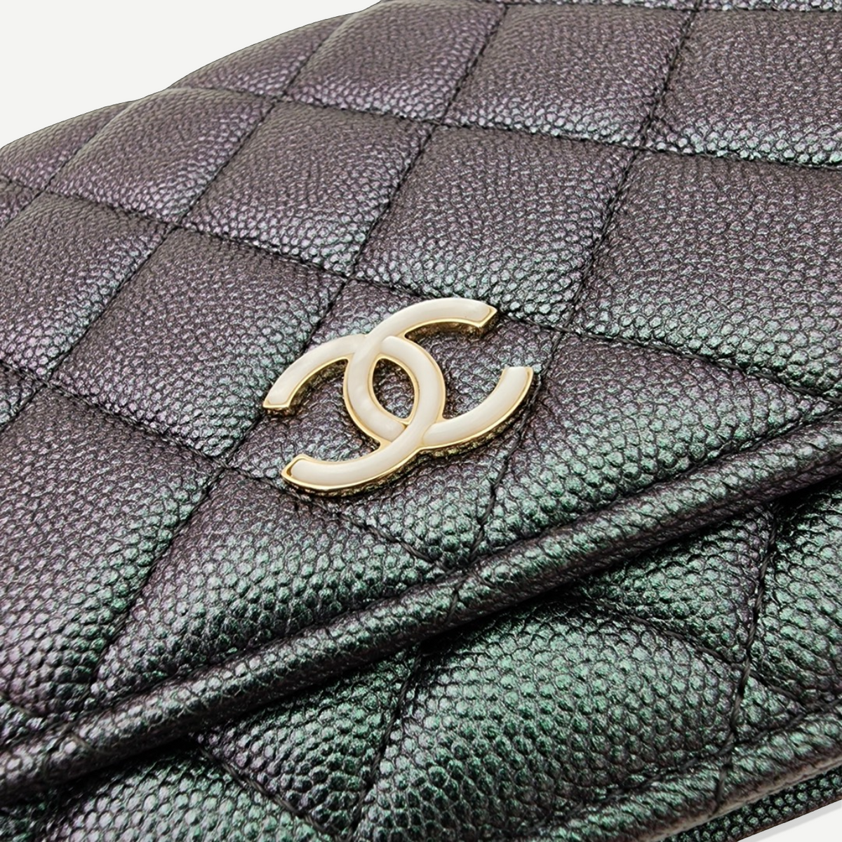 CHANEL Iridescent Green Caviar Wallet on Chain | Shop Authentique Lux
