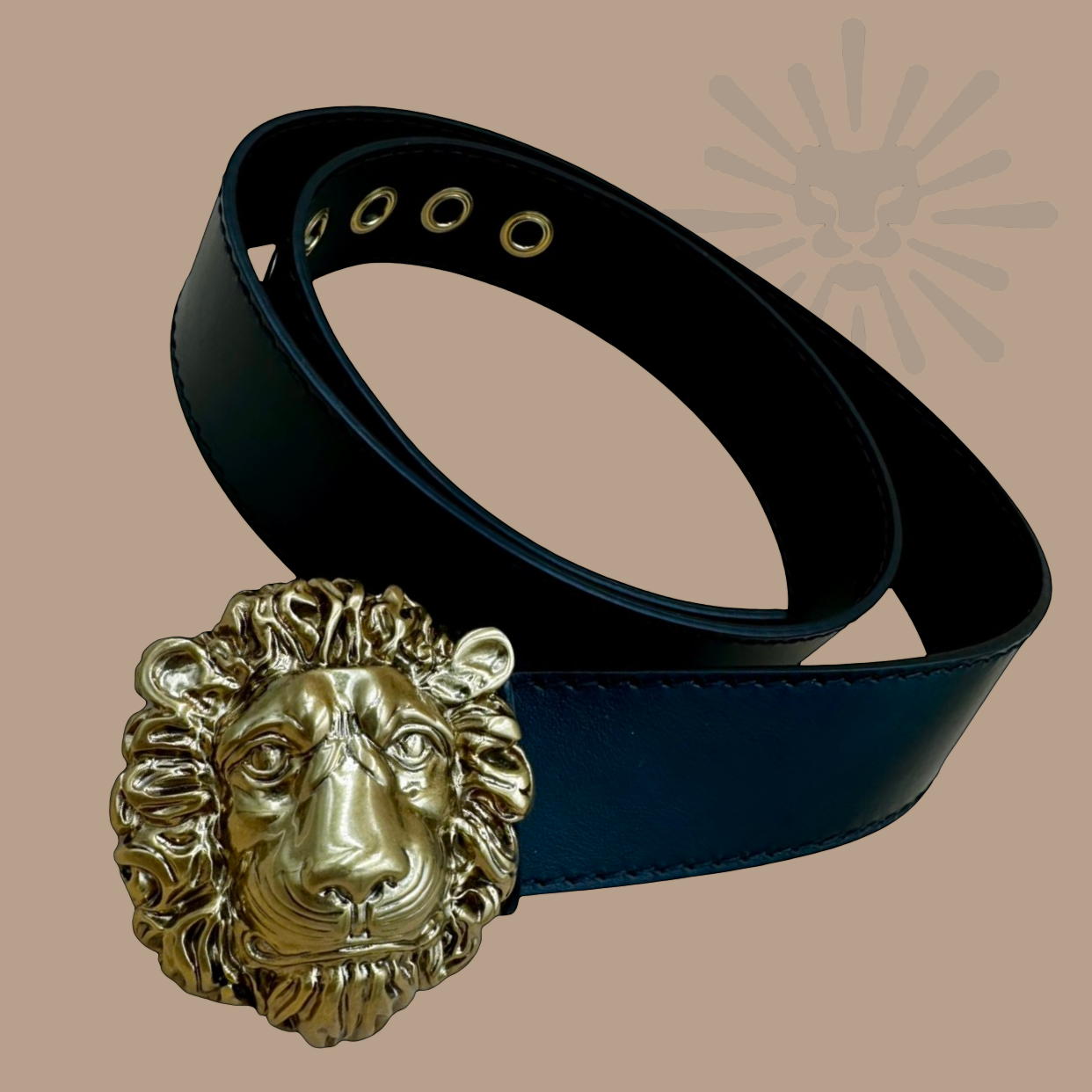 Gucci Lion Buckle, Black Leather Belt- Authentique Luxury