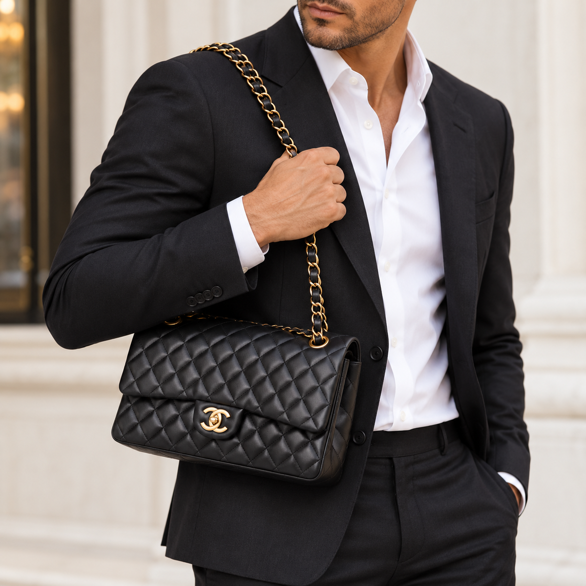 CHANEL Medium Classic Double Flap Bag, Black Quilted Leather, Gold Hardware | Shop Authentique Lux