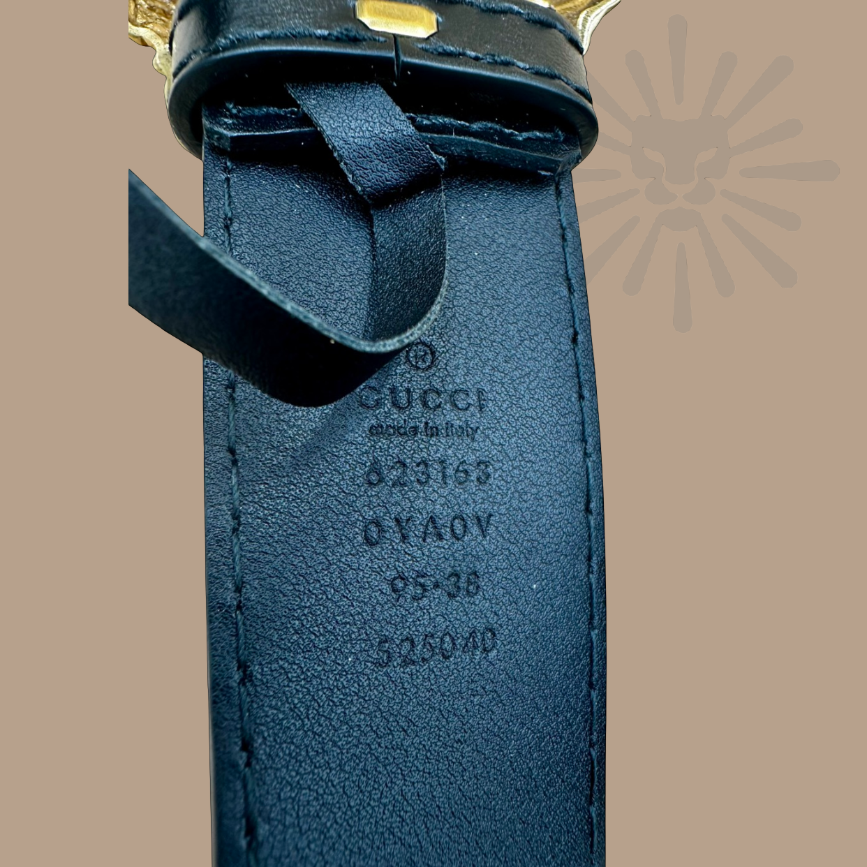 Gucci Lion Buckle, Black Leather Belt- Authentique Luxury