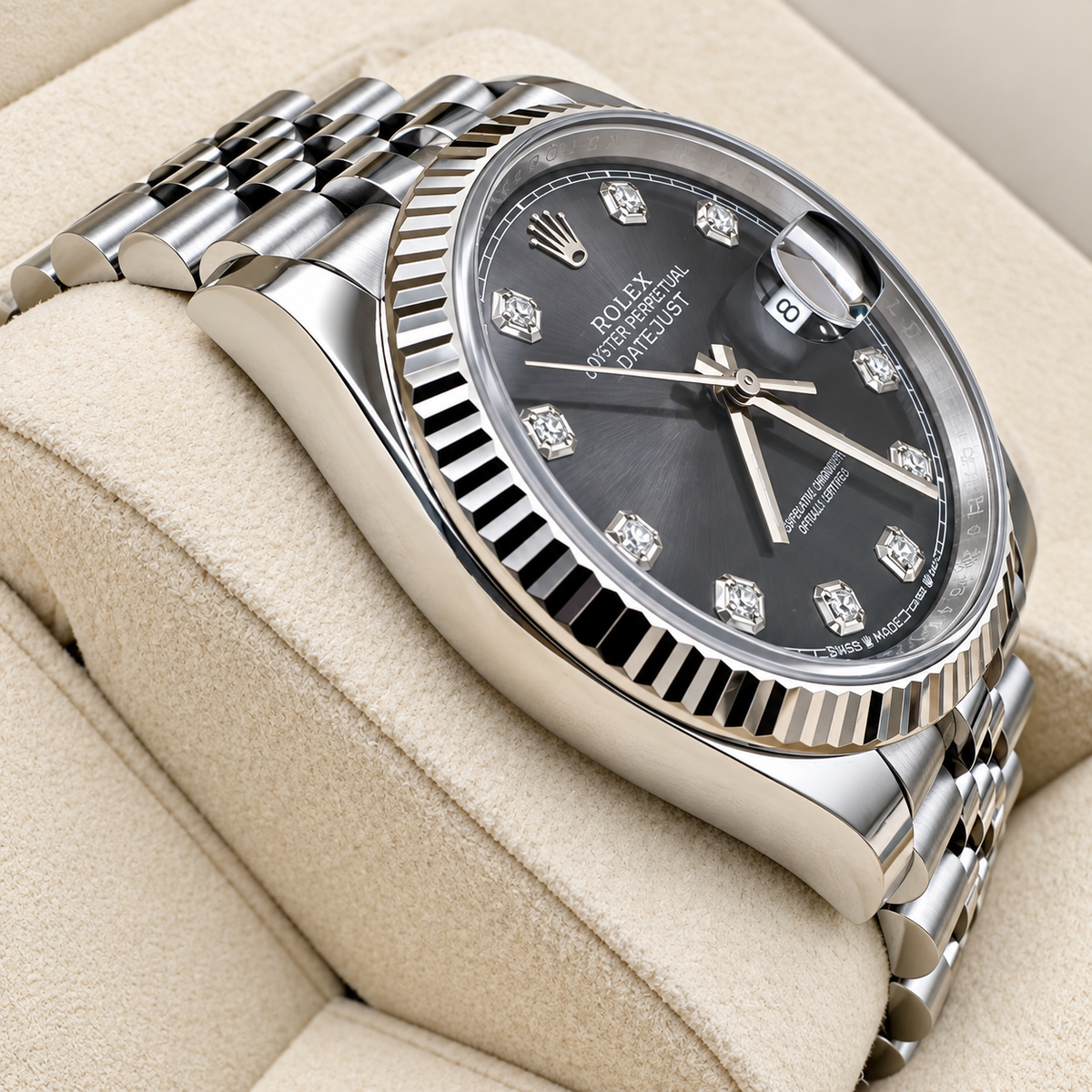 Rolex Datejust 36 Platinum Fluted Bezel Black Diamond Dial 2019 Full Set | Shop Authentique Lux