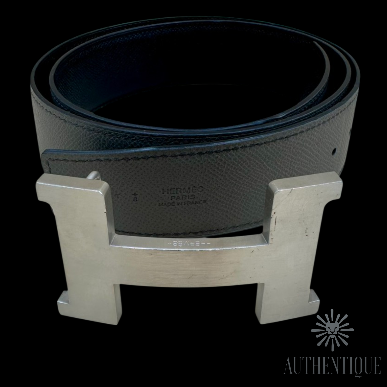 Hermès 38mm Constance Reversible Belt in Black and Grey, size 90 cm I Authentique Lux