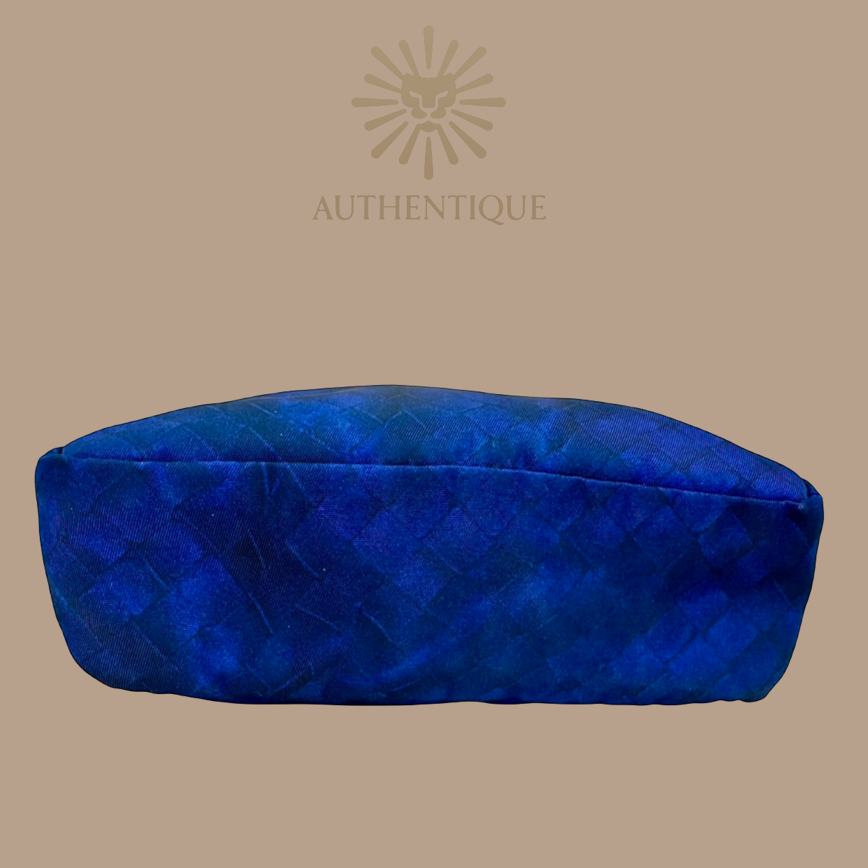 Bottega Veneta Intrecciolusion Pouch in Navy Blue Nylon with Printed Intrecciato Weave and Leather Pull Tab