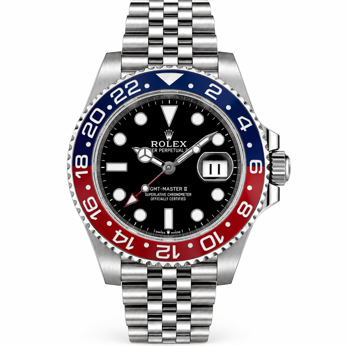 ROLEX GMT-Master II Pepsi, Black Dial, Jubilee Bracelet, 2021 | Shop Authentique Lux
