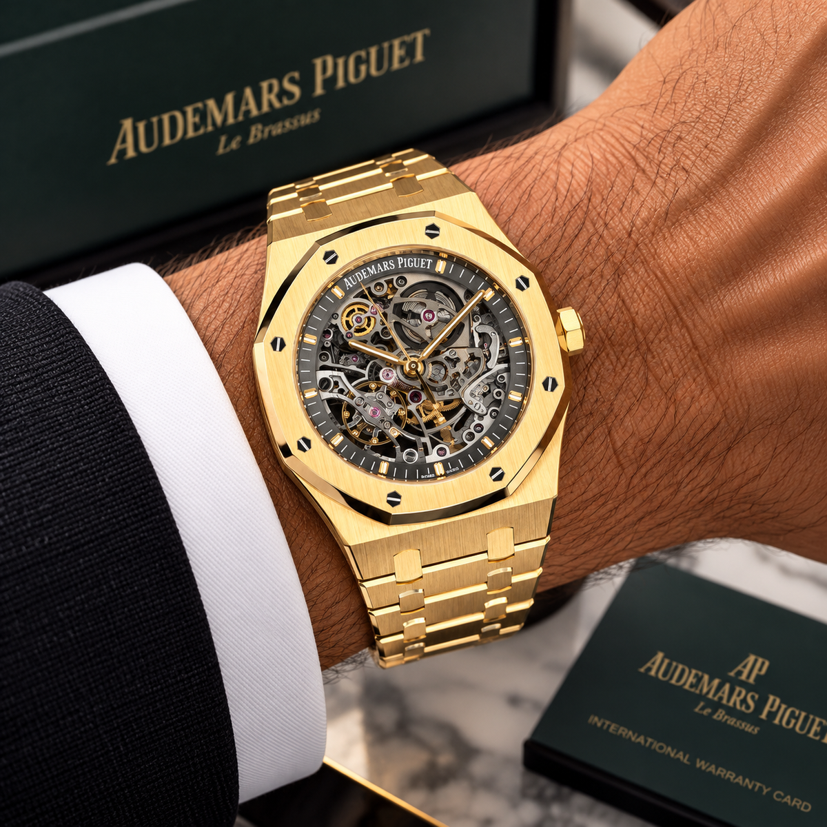 AUDEMARS PIGUET Royal Oak 15407BA yellow gold wrist view | Shop Authentique Lux