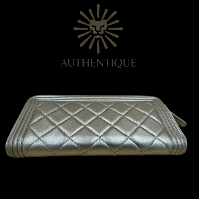 Chanel Boy Chevron Quilted Metallic Gold Leather Continental Wallet – Available at Authentique Lux