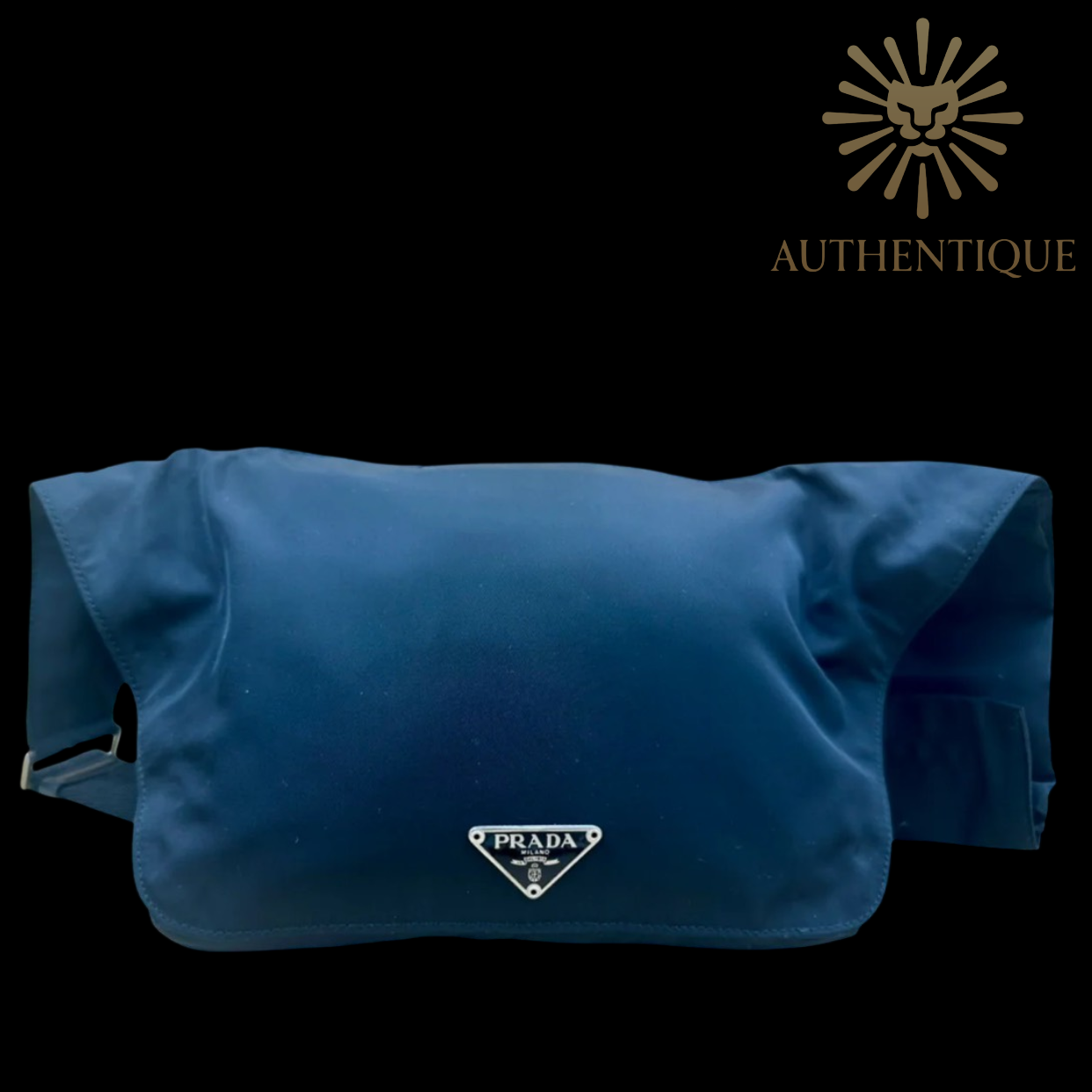 Prada black nylon messenger crossbody silver logo triangle I Authentique Lux