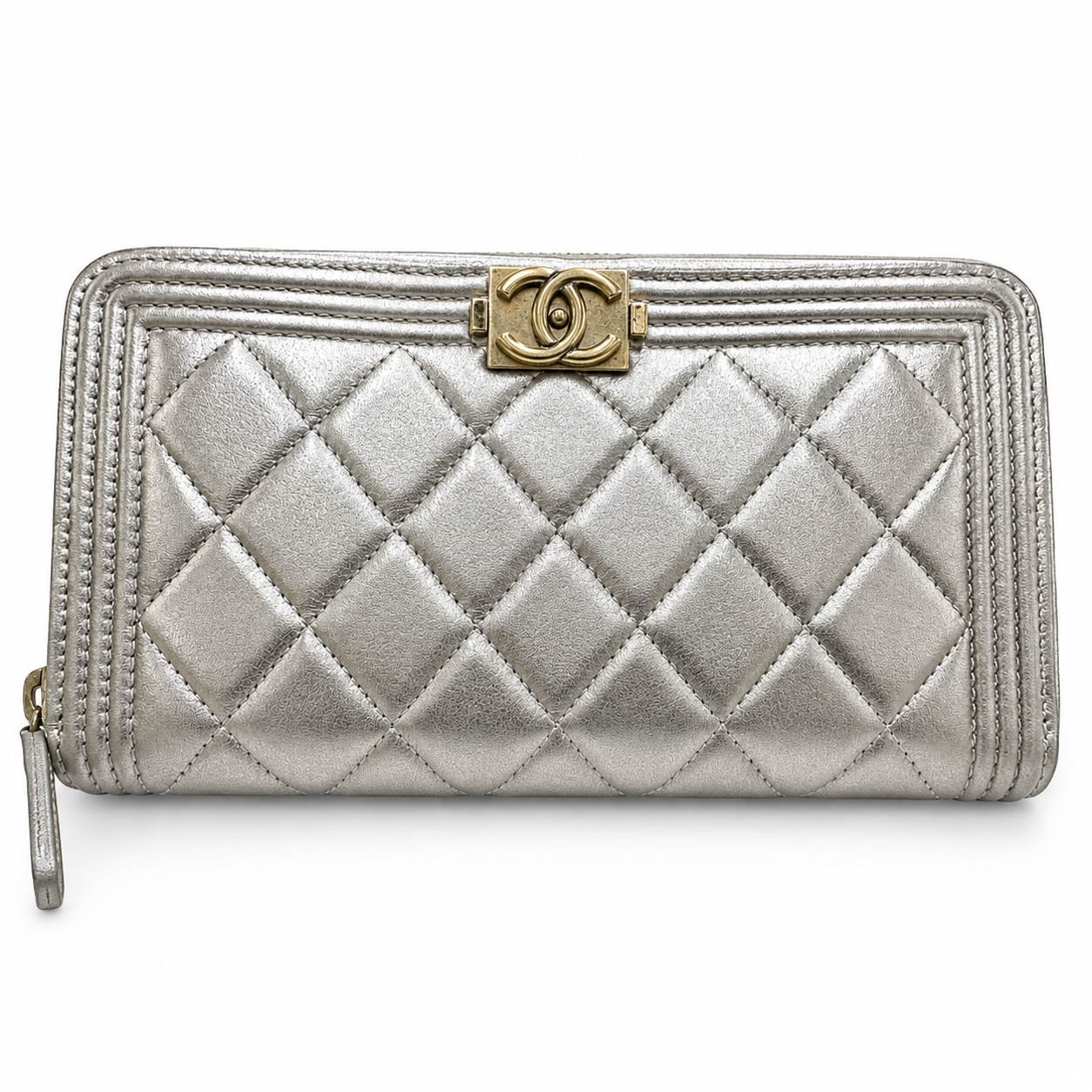 Chanel Boy Chevron Quilted Metallic Gold Leather Continental Wallet | Shop Authentique Lux