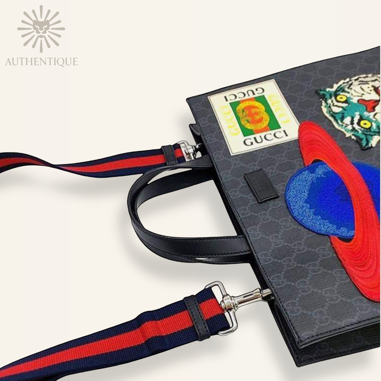 Gucci Night Courier GG Supreme Soft Tote in Black Monogram – Available at Authentique Lux