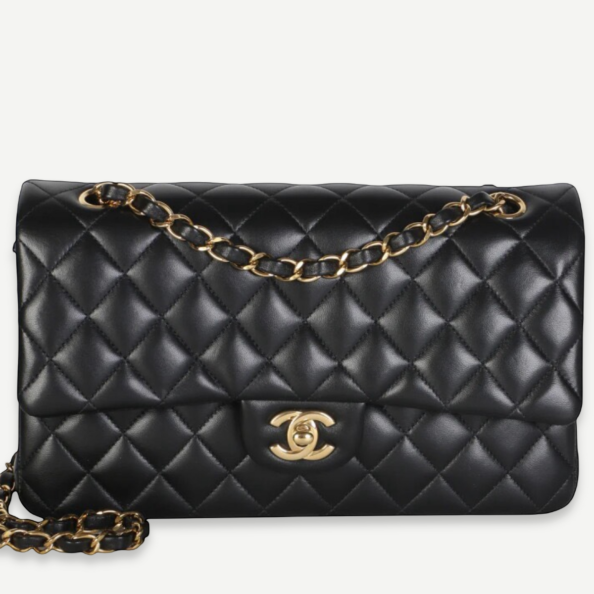 CHANEL Medium Classic Double Flap Bag, Black Quilted Leather, Gold Hardware | Shop Authentique Lux