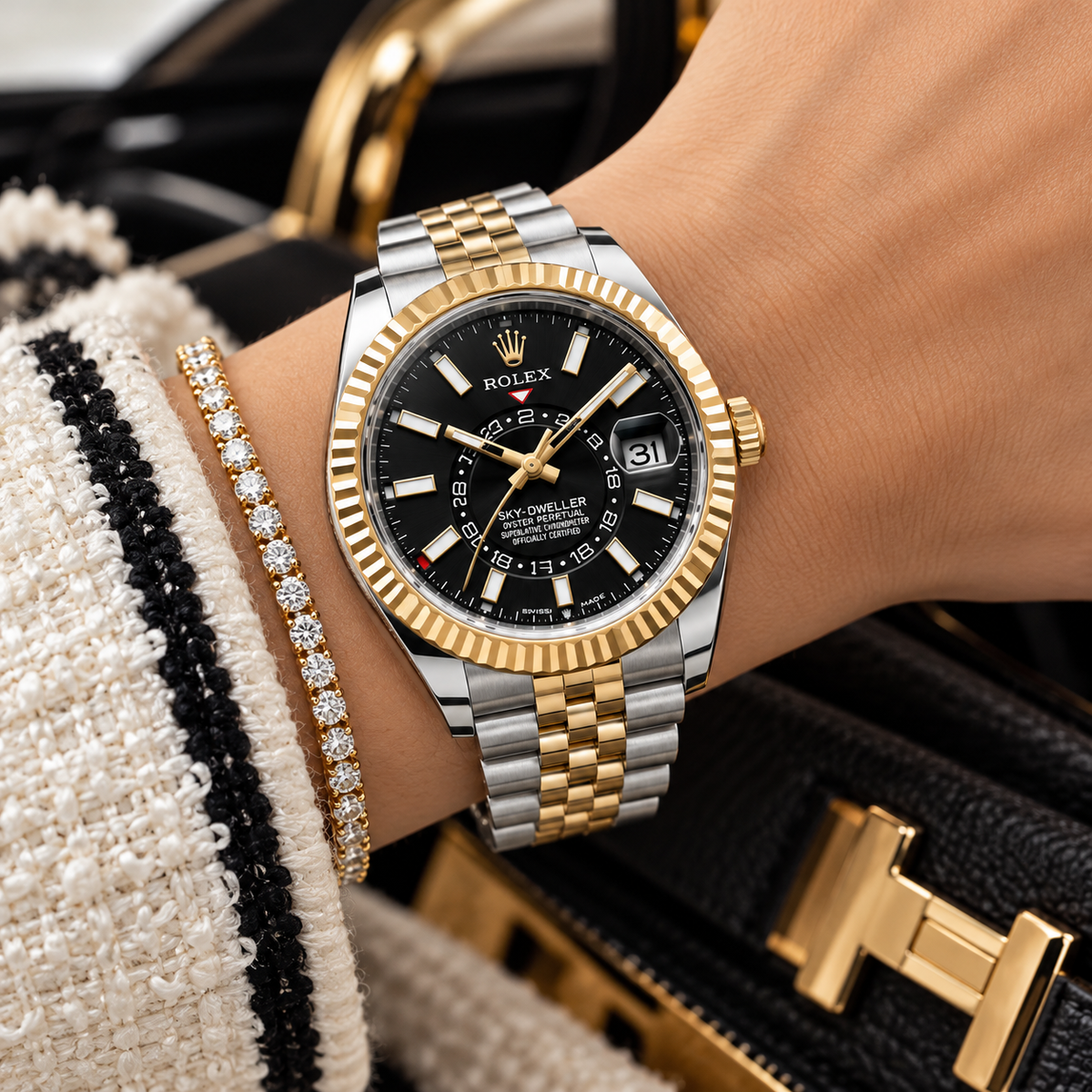 Rolex Sky-Dweller 336933, Black Dial, Oystersteel & 18K Yellow Gold, Full Set, 2024 | Shop Authentique Lux