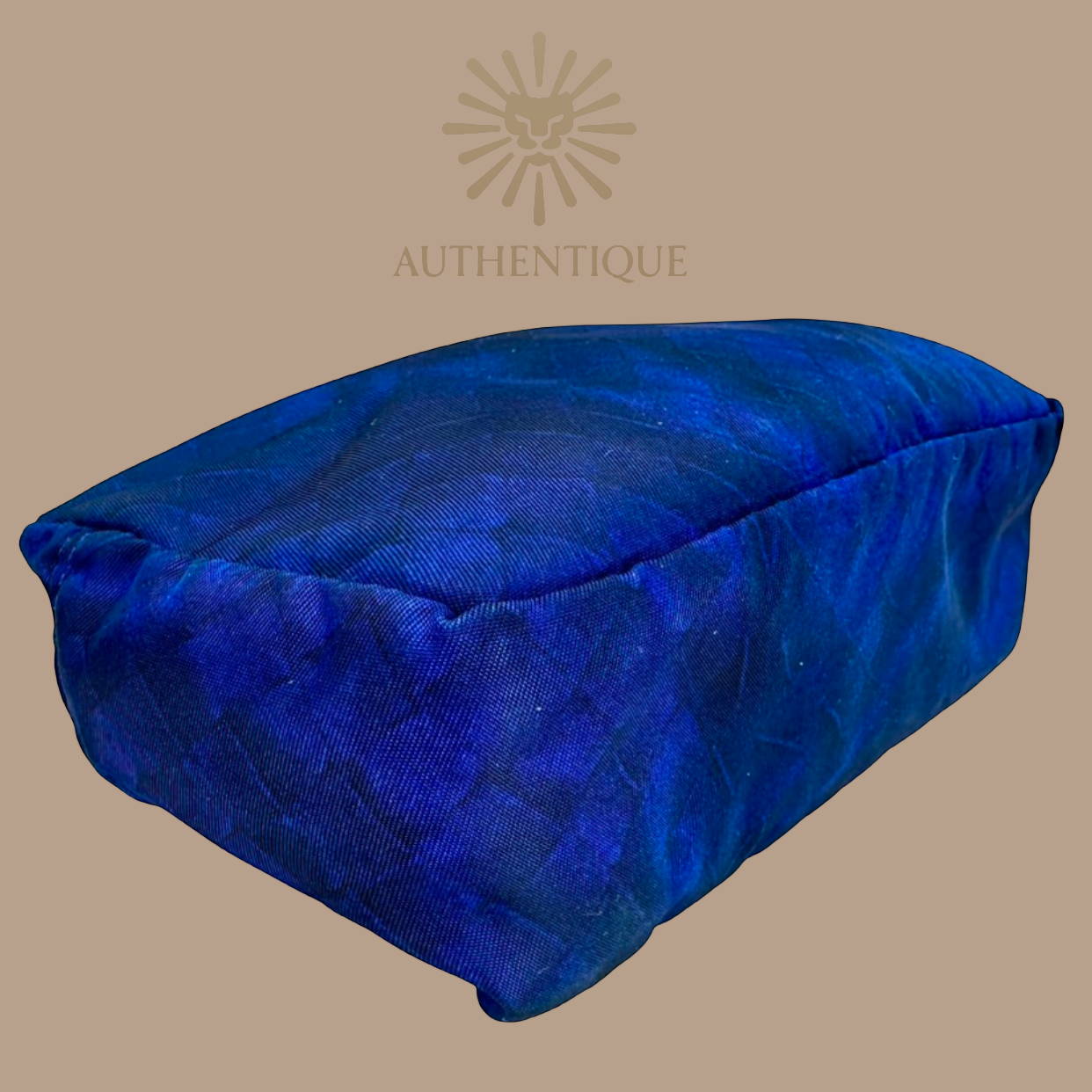 Bottega Veneta Intrecciolusion Pouch in Navy Blue Nylon with Printed Intrecciato Weave and Leather Pull Tab