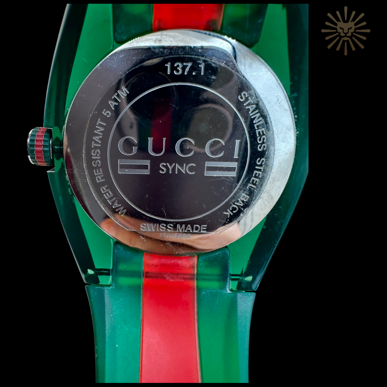 Gucci Sync XXL Men's Watch YA137113 with Green Sunray Dial and Web Stripe Strap
